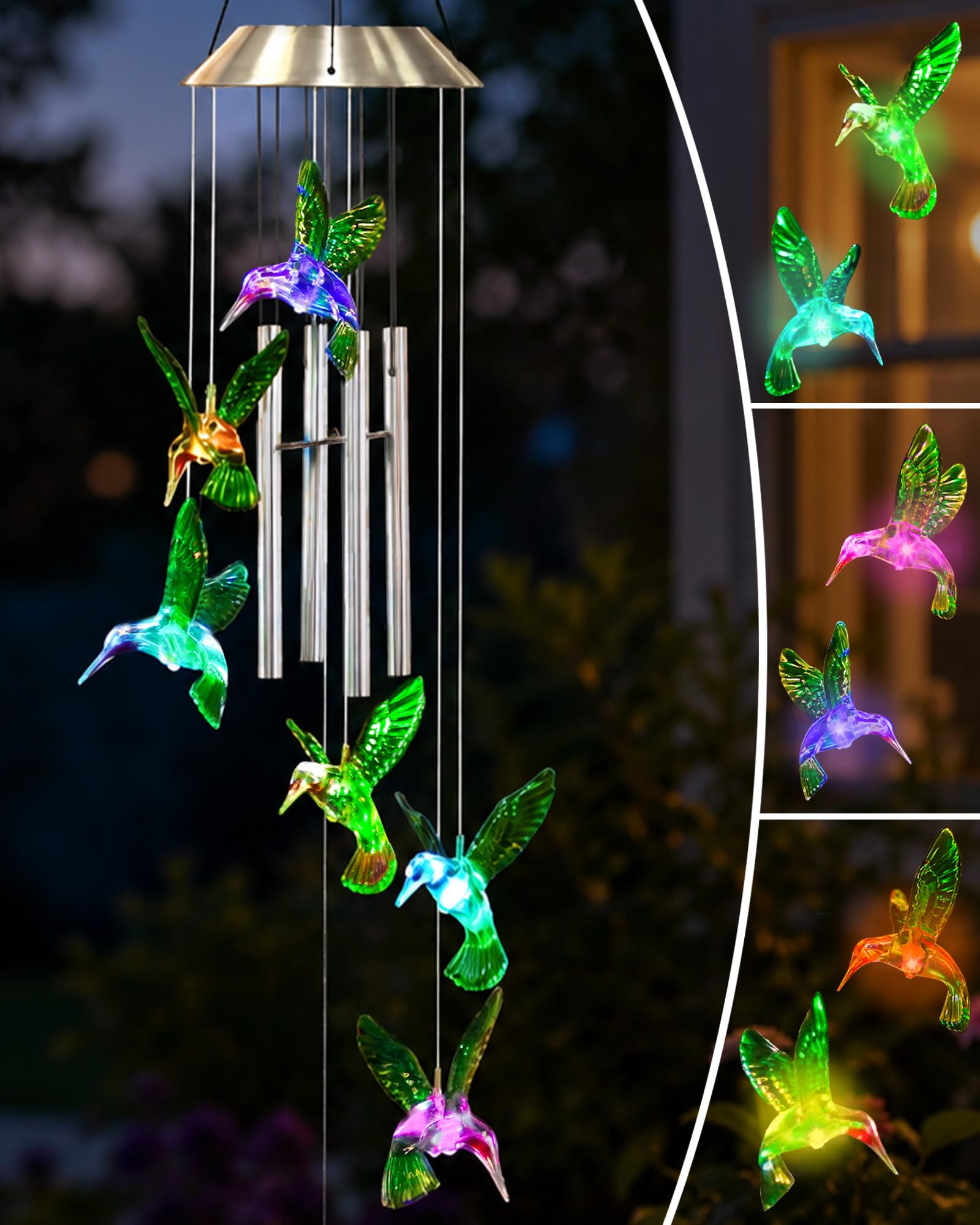 Nacome Solar Wind Chimes for Outside: Gardening Hummingbird Gifts for Women