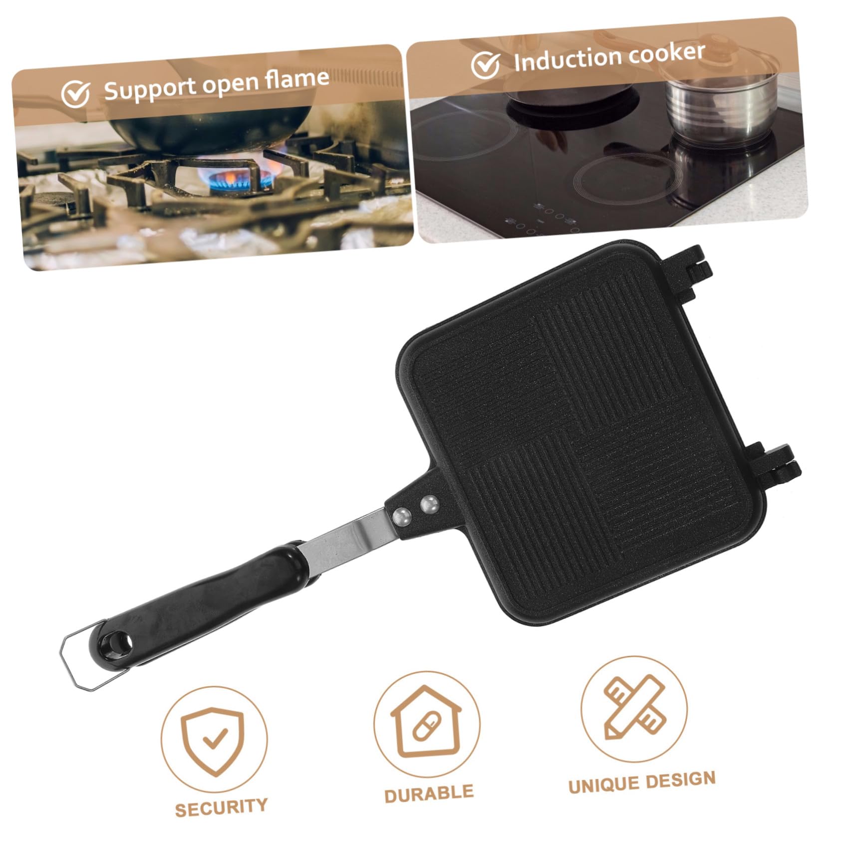 Sartén para Sándwich de Doble Cara Desmontable de Aluminio Negro