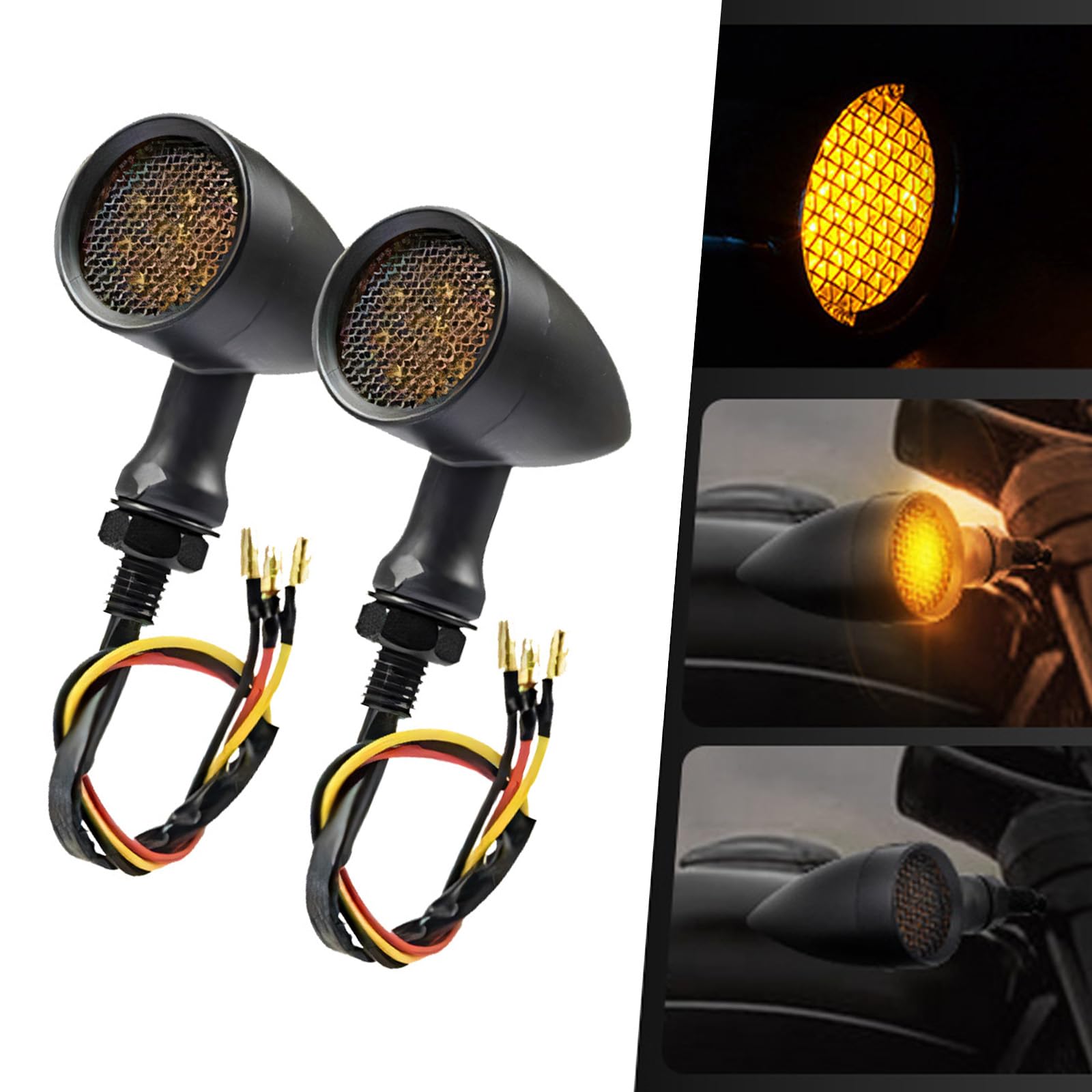 Riloer 2Pcs Frecce Moto LED Ambra con Luce di Marcia, Doppia Funzione, Bullone da 10 mm compatibile con Harley compatibile con Kawasaki Cafe Racer, Indicatori Bullet Alluminio Impermeabile 12V Nero
