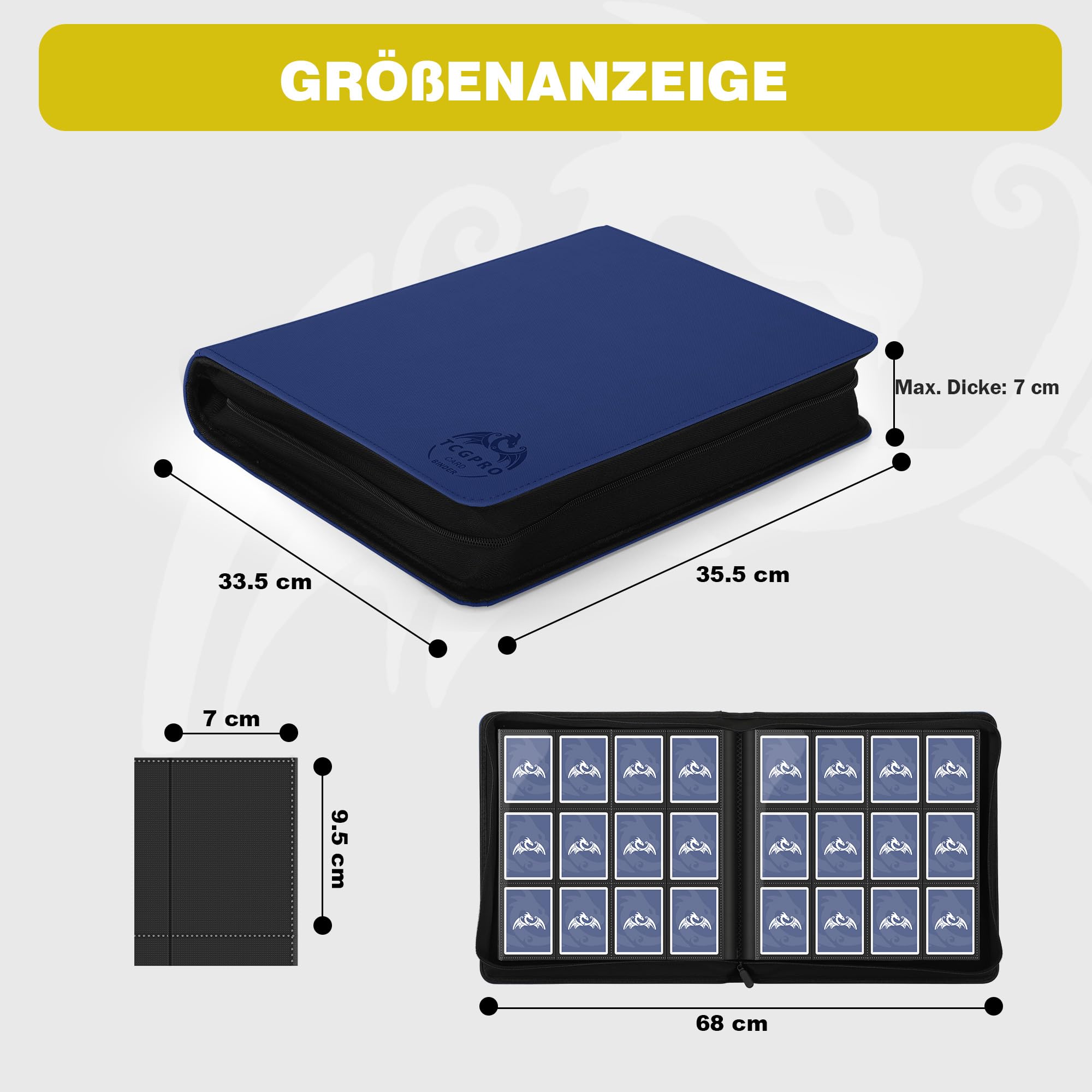 TCGPRO Álbum de tarjetas coleccionables con 12 compartimentos para hasta 720, encuadernación con cremallera lateral para tamaño estándar, álbum de tarjetas coleccionables para juegos de cartas