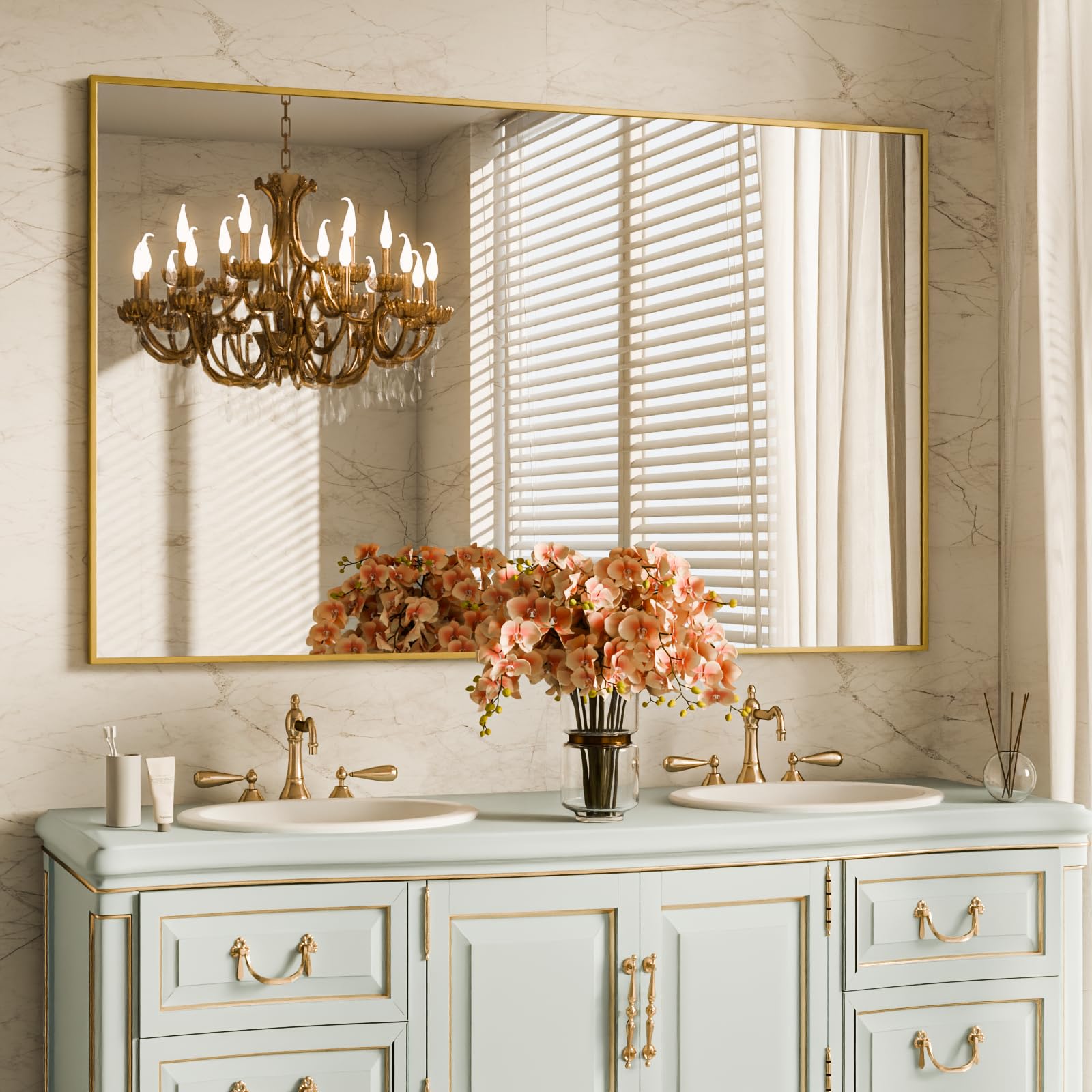 WallBeyond Specchio Asimmetrico Dorato – Moderno Specchio Irregolare 91x61 Cm Con Cornice Alluminio - 3