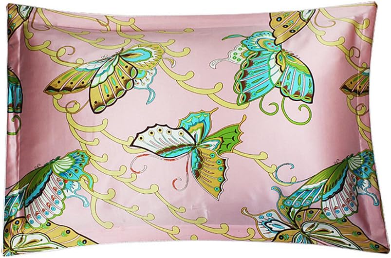 Butterfly Pattern 100% Pure Silk Pillowcase for Hair & Facial Beauty Queen Standard Size, 20"x30"