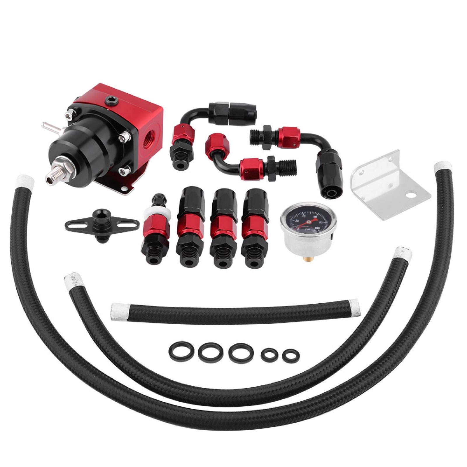 Zestaw regulatora ciśnienia paliwa, uniwersalny regulowany zestaw regulatora ciśnienia paliwa olej 0-100psi miernik AN 6 końcówka montażowa złączki do węży przewodu paliwowego