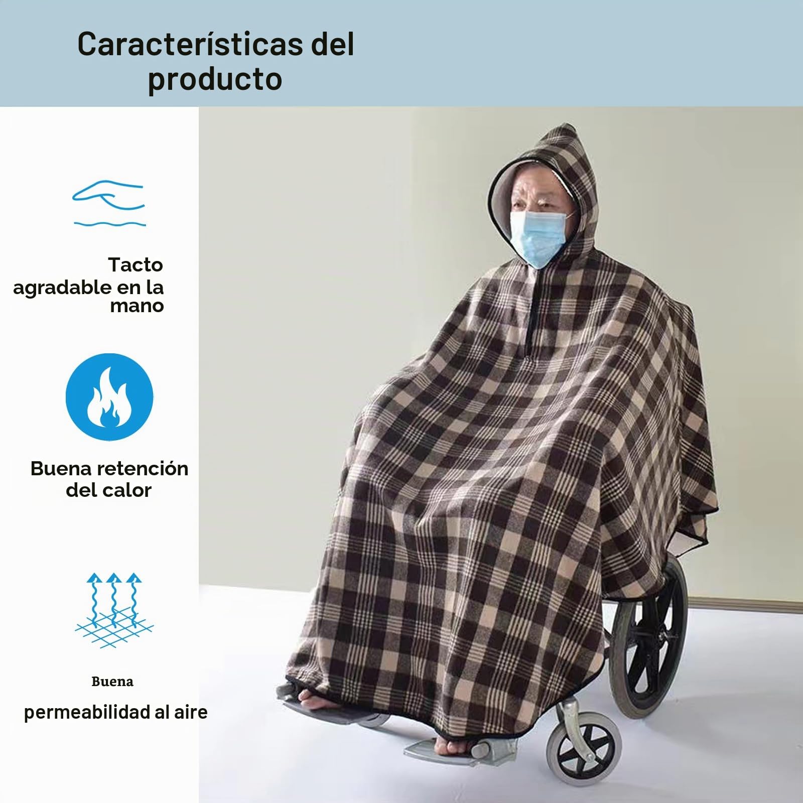 Manta de forro polar con capucha para silla de ruedas, manta térmica de cuerpo entero para adultos, manta ligera de invierno para sillas de ruedas (marrón)