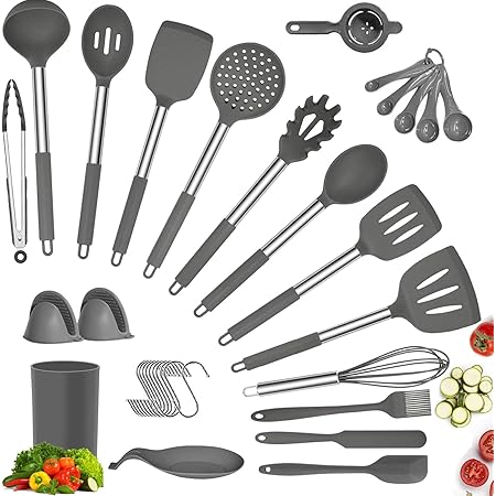 Amazon シリコン調理用具セット 34点 キッチン用品セット ホルダー付き 700 F 耐熱性 くっつかない Bpaフリー 非毒性 キッチン 調理器具 ステンレススチールハンドル付き キッチンツールセット Davad ツールセット 通販