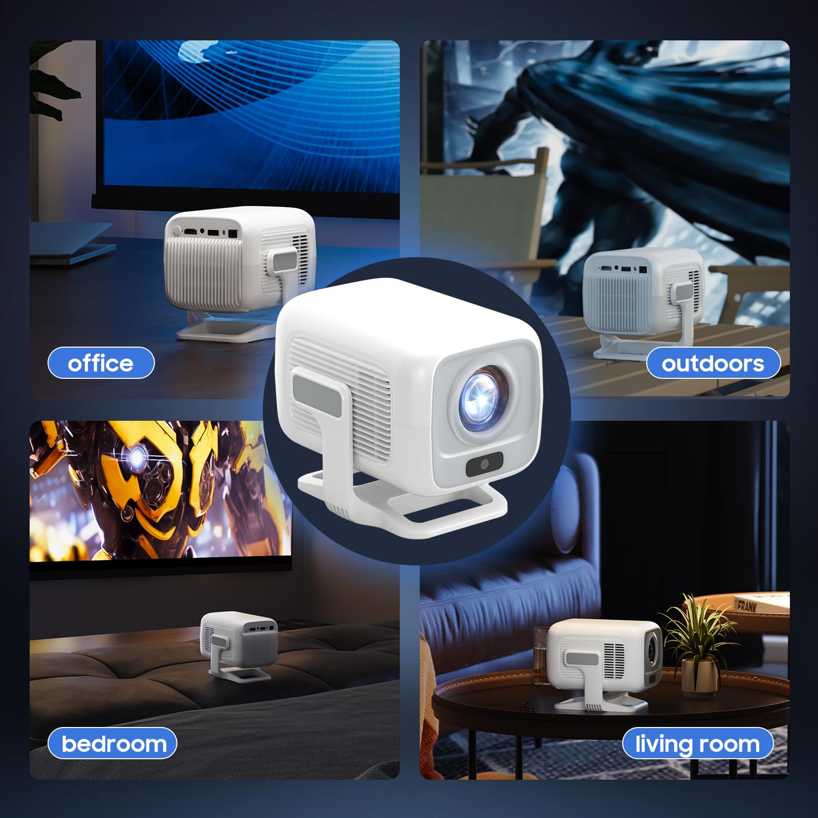Mini Proiettore [App integrata] Fuoco Automatico Proiettore Portatile 4K UHD WiFi 6 BT5.2 Cinema a Casa Portatile Keystone Compatibile con iOS/Android/TV Stick/PS5/Xbox Latenza Bassa Ruotabile 180°