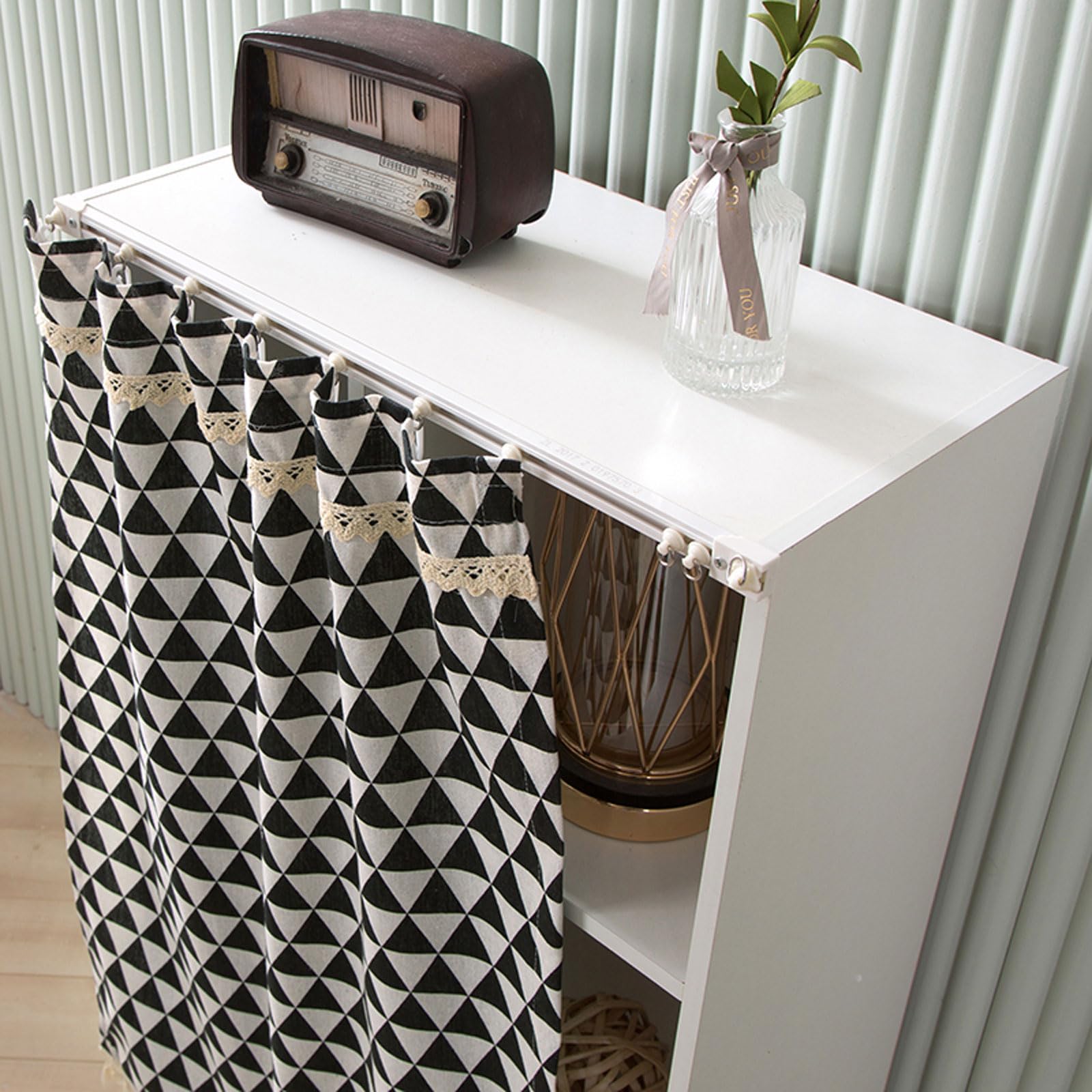 Wansiman Curtain Tiers,Kitchen Curtains,Cupboard Curtain,No Drilling Is Required With Track Rail,Privacy Protected,for Small Window Basement Cupboard,Bedroom,Living Room、Bathroom、Table