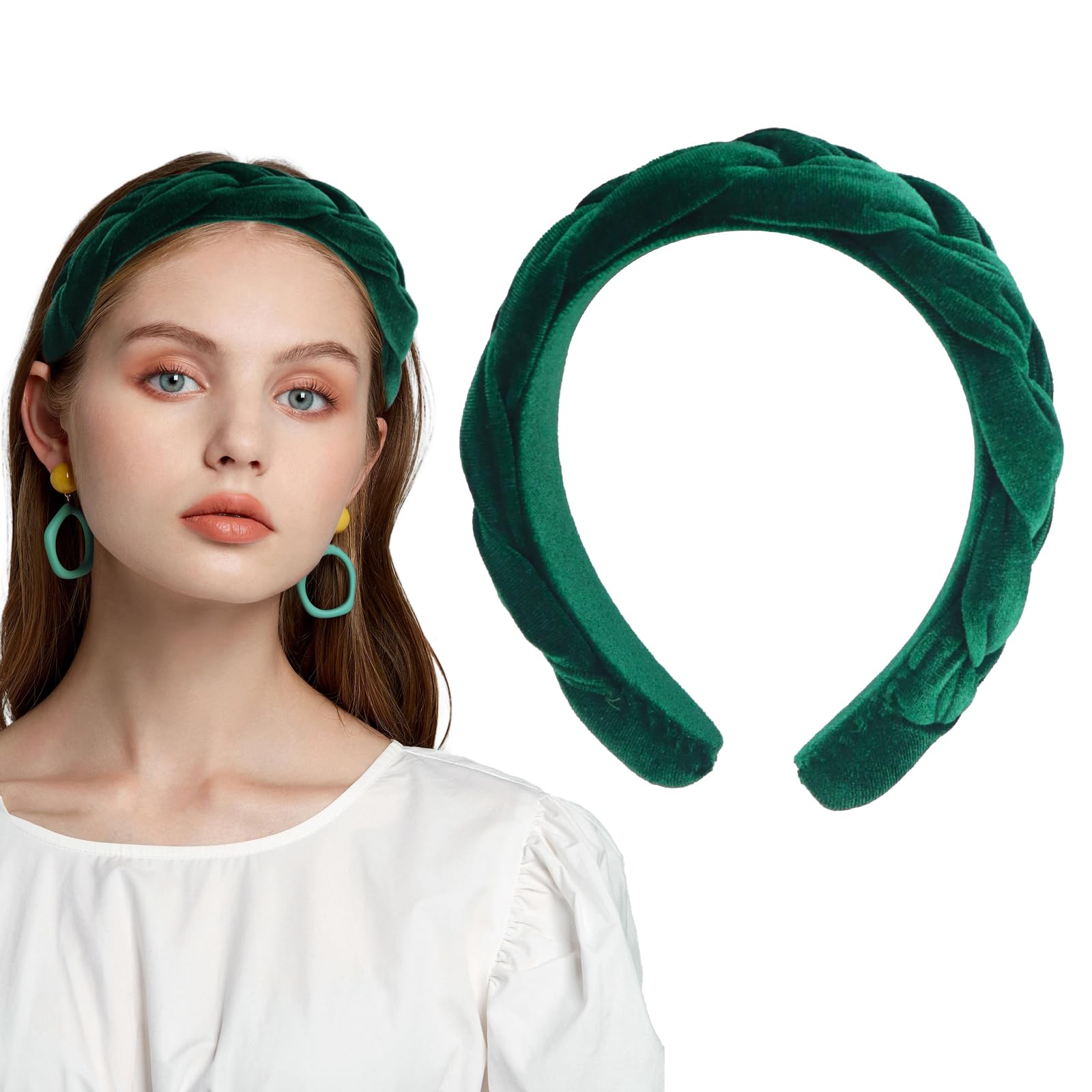 Diadema Trenzada De Terciopelo Trenzado Para Mujer, Diadema Acolchada Ancha Vintage Para Mujeres Y Niñas, Diadema Punk (rojo, Talla única