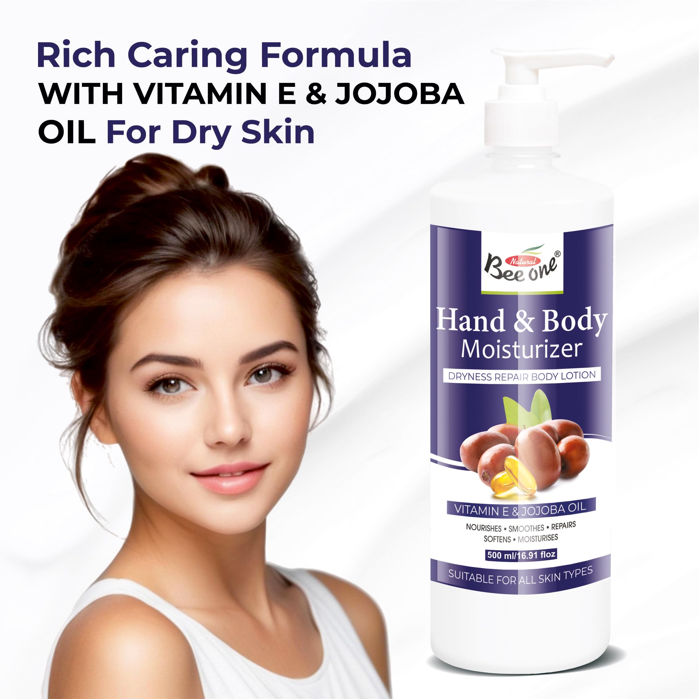 Bee One 24hr Moisture Lock Hand & Body Lotion | For Soft and Supple Skin (Pack of 2) | 500ml x 2= 1000ml 2