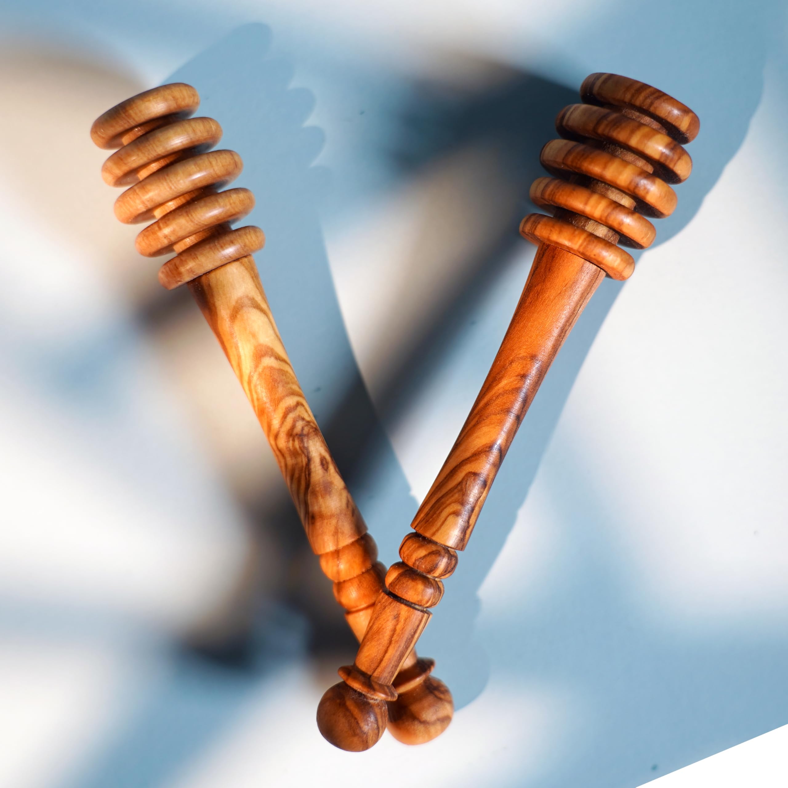 Ezo.Home Set of 2 Honey Dippers Made of Natural Olive Wood - Each Honey Spoon Measures 12cm