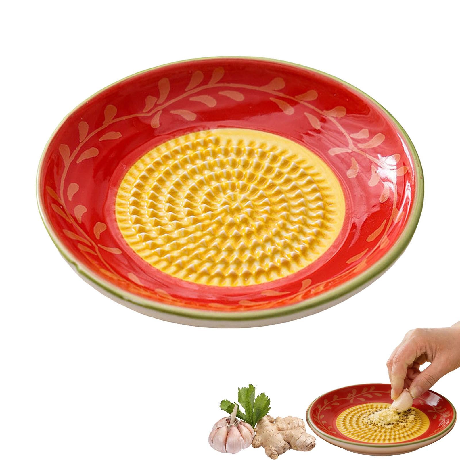 Ceramic Garlic Grater Plate Bowl,Tomato Dish Made in Spain Spanish Grating Pan Con Tomate Grater Plate Set Ginger Olive Oil Dip Herb Stripper Peeler Brush Stand Kitchen Gadget (F)