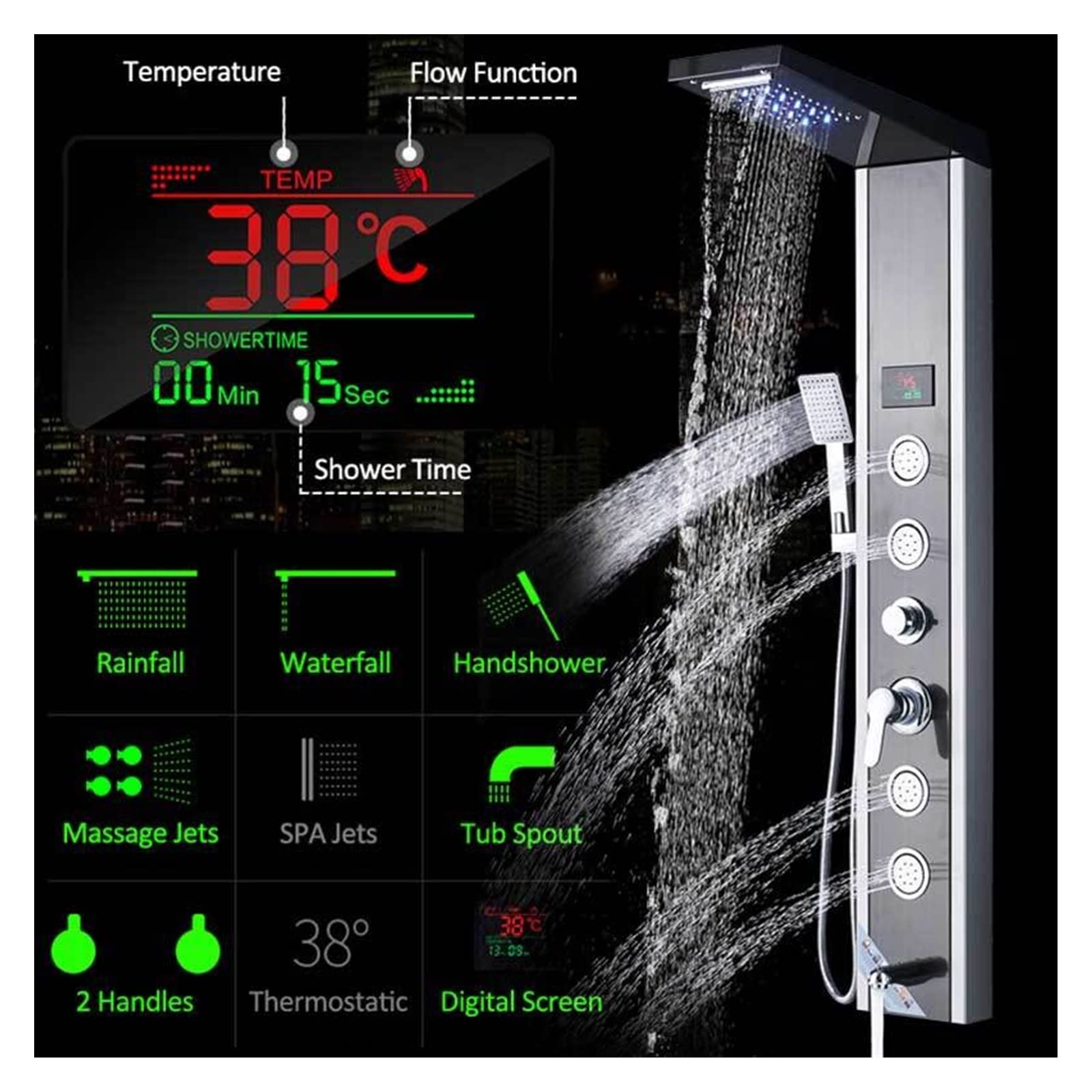 Amazon.co.jp: シャワーヘッド 天井シャワーヘッド 黒ニッケル LED 雨