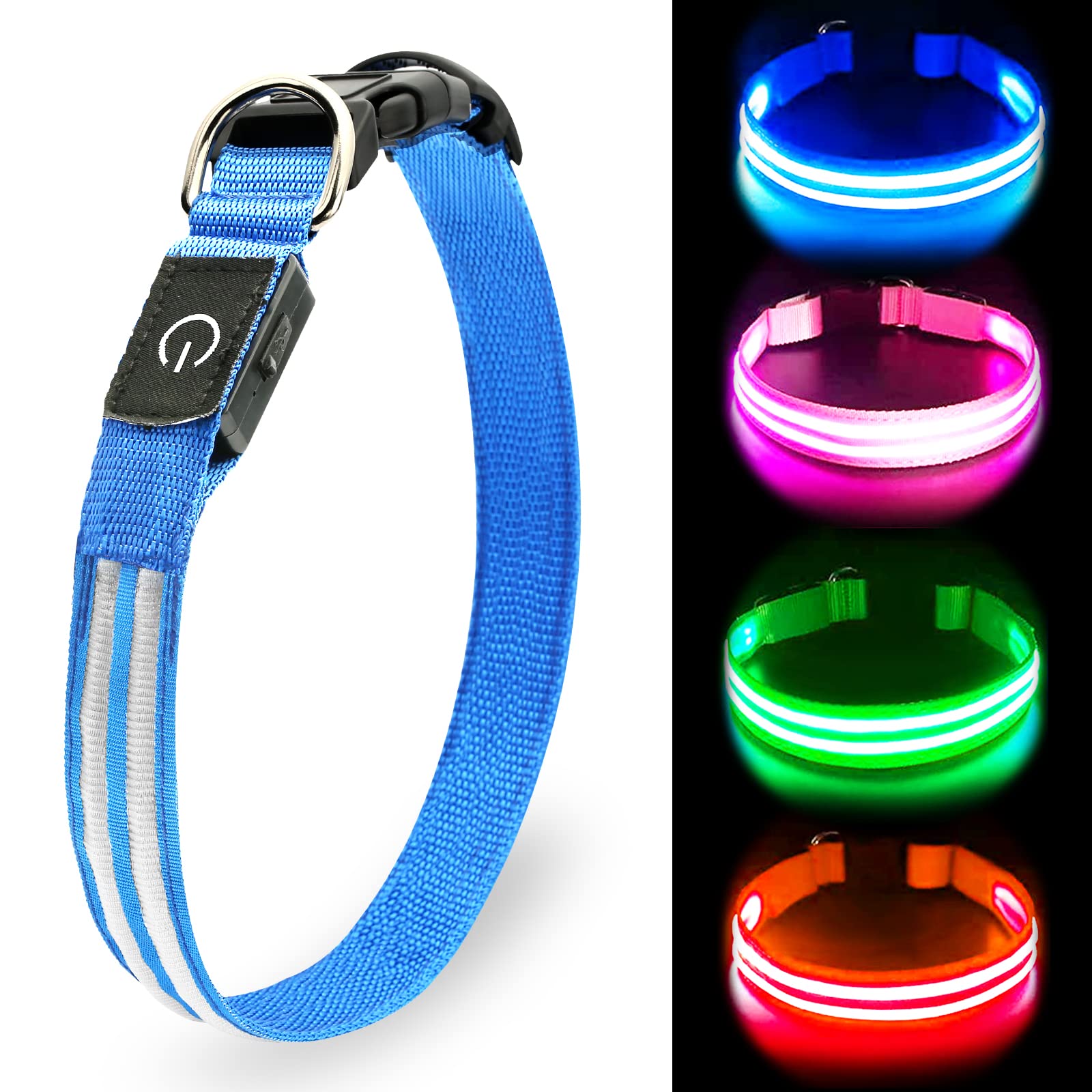 SerDa-Run Dog Collar Lights for The Dark, Light Up Dog Collar With 3 Light Modes Flashing Dog Collar Rechargeable and Waterproof Glowing in the Dark Collar for Large Dog (Blue,L)