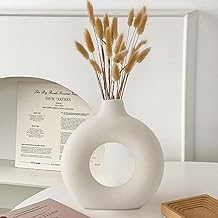 Vase, Round Flower Vase for Pampas Grass Donut White Vase Decor, Nordic Modern Minimalist Decorative Vases Home Decor, Handmade Ceramic Vase for Home Decoration Coffee Table Decor Centerpieces Office