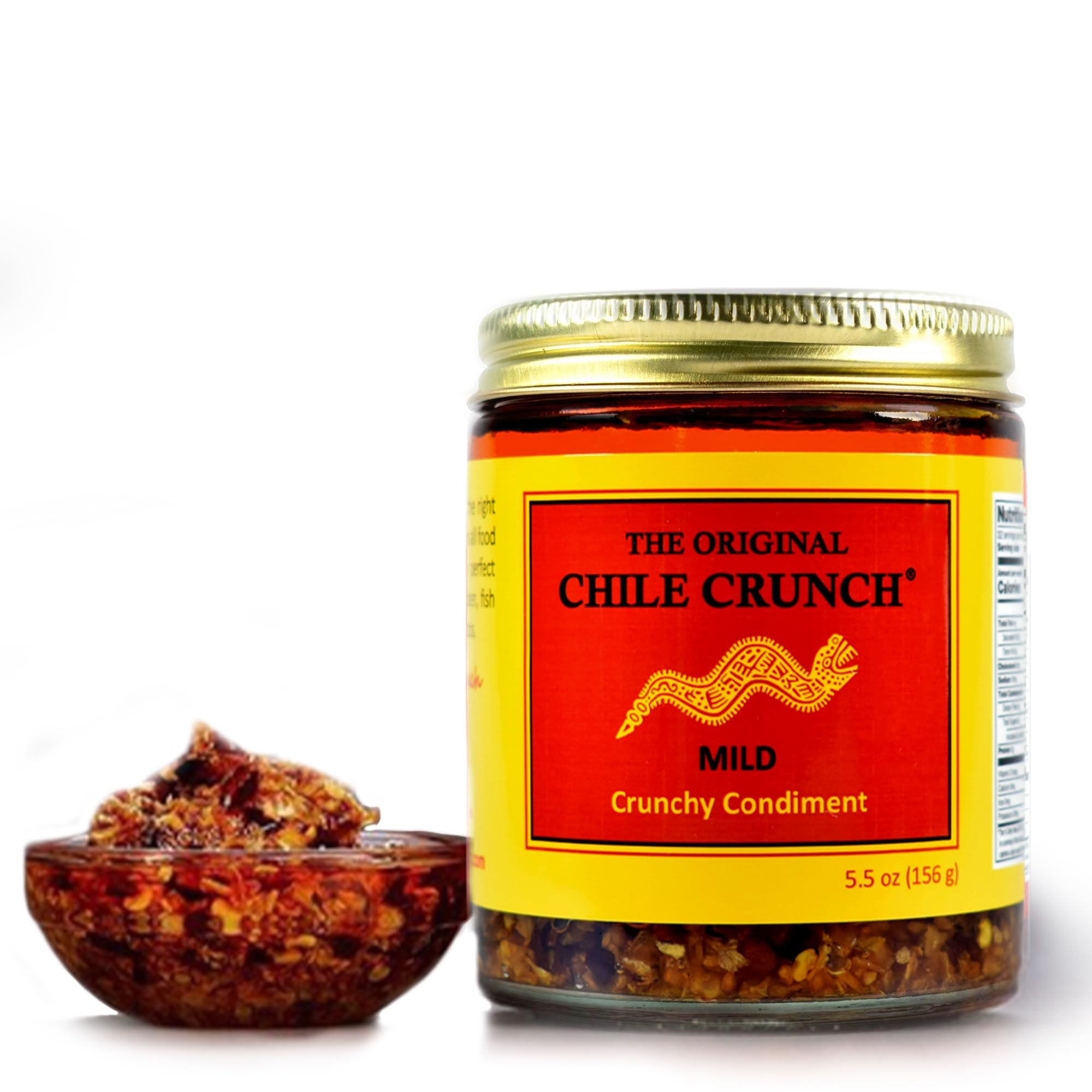 CHILE CRUNCH - Mild Spicy Crunchy Condiment - All Natural Roasted Chili Peppers, Garlic & Onion Crisp Sauce - Vegan, Gluten-Free, No Preservatives - Homemade Authentic Mexican Recipe 5.5oz - 1 Jar