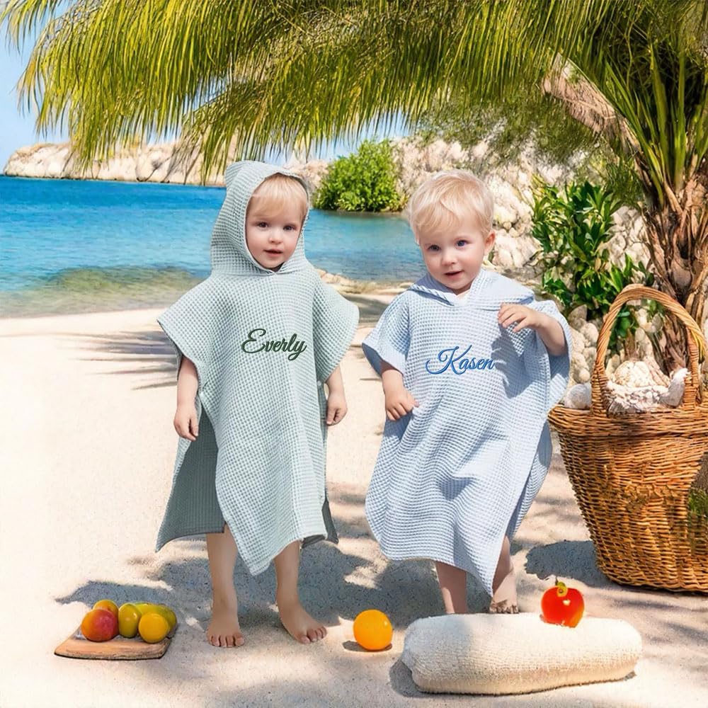 shiguangji Customized Monogram Beach Hooded Towel,Embroidery Kid Name Towel,Cute Toddler Swimsuit Towel,Baby's First Birthday Gift