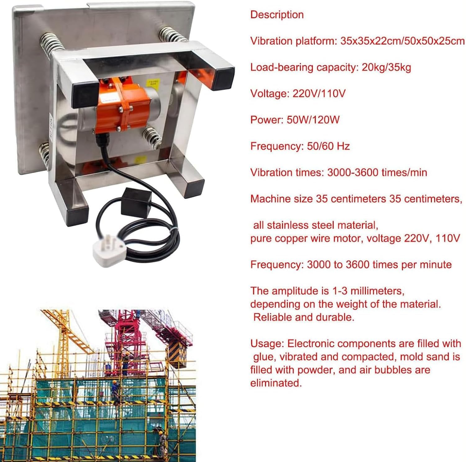 Pequeña mesa vibratoria de hormigón, agitador de hormigón, bloque de prueba de banco de pruebas de vibración, plataforma de vibración de acero inoxidable, mini mesa de vibración de 3000 rpm, mesa