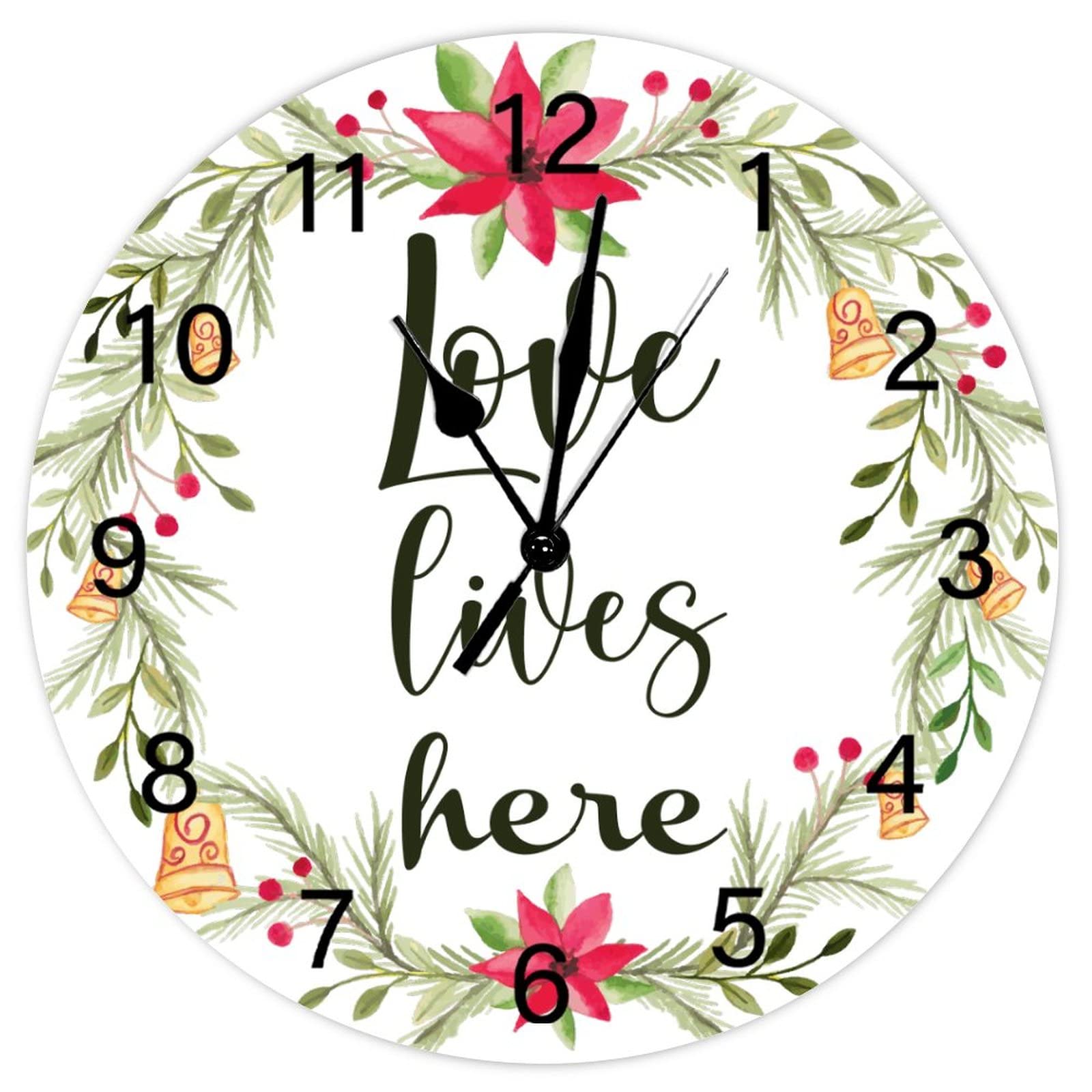 Horloge murale ronde rustique 38cm pendule vintage fleurs et citation inspirante