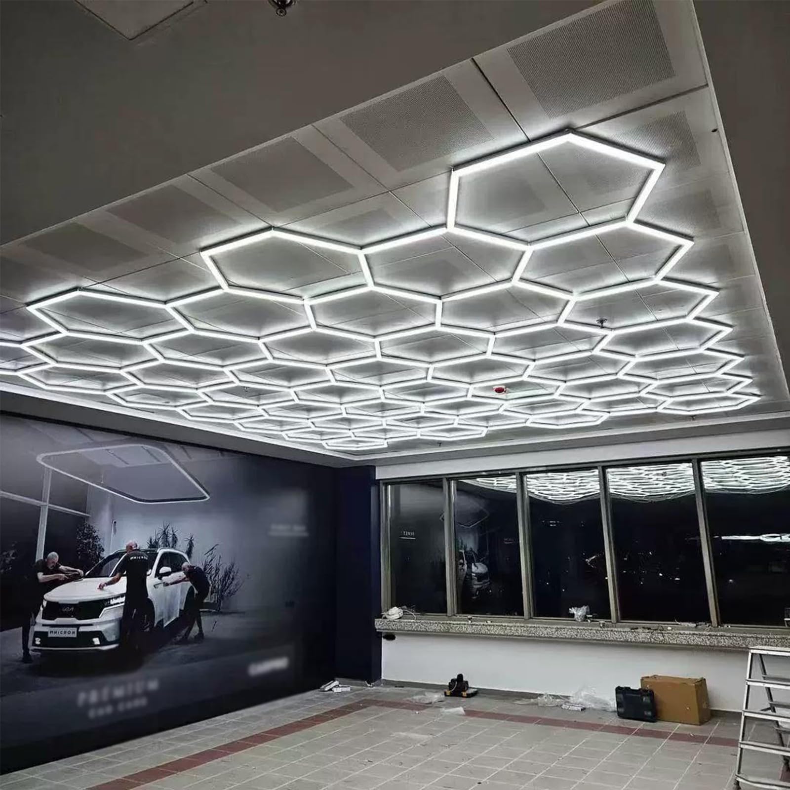 5 rejillas / 14 rejillas DIY llevó luz de techo de panal de abeja luces led, luces de la tienda de la rejilla hexagonal luz de techo enchufable para almacén taller gimnasio A