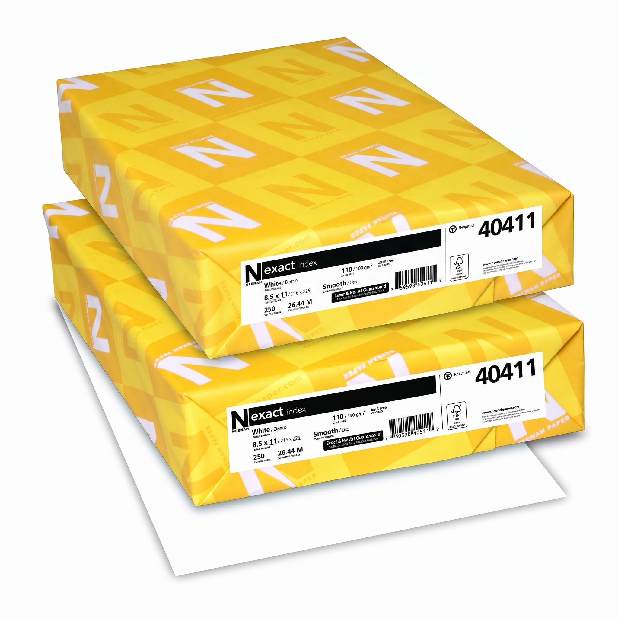 Paper Exact Index Card Stock by Neenah – 8.5X11 (Pack of 2), Paper, White, Model WAU40411