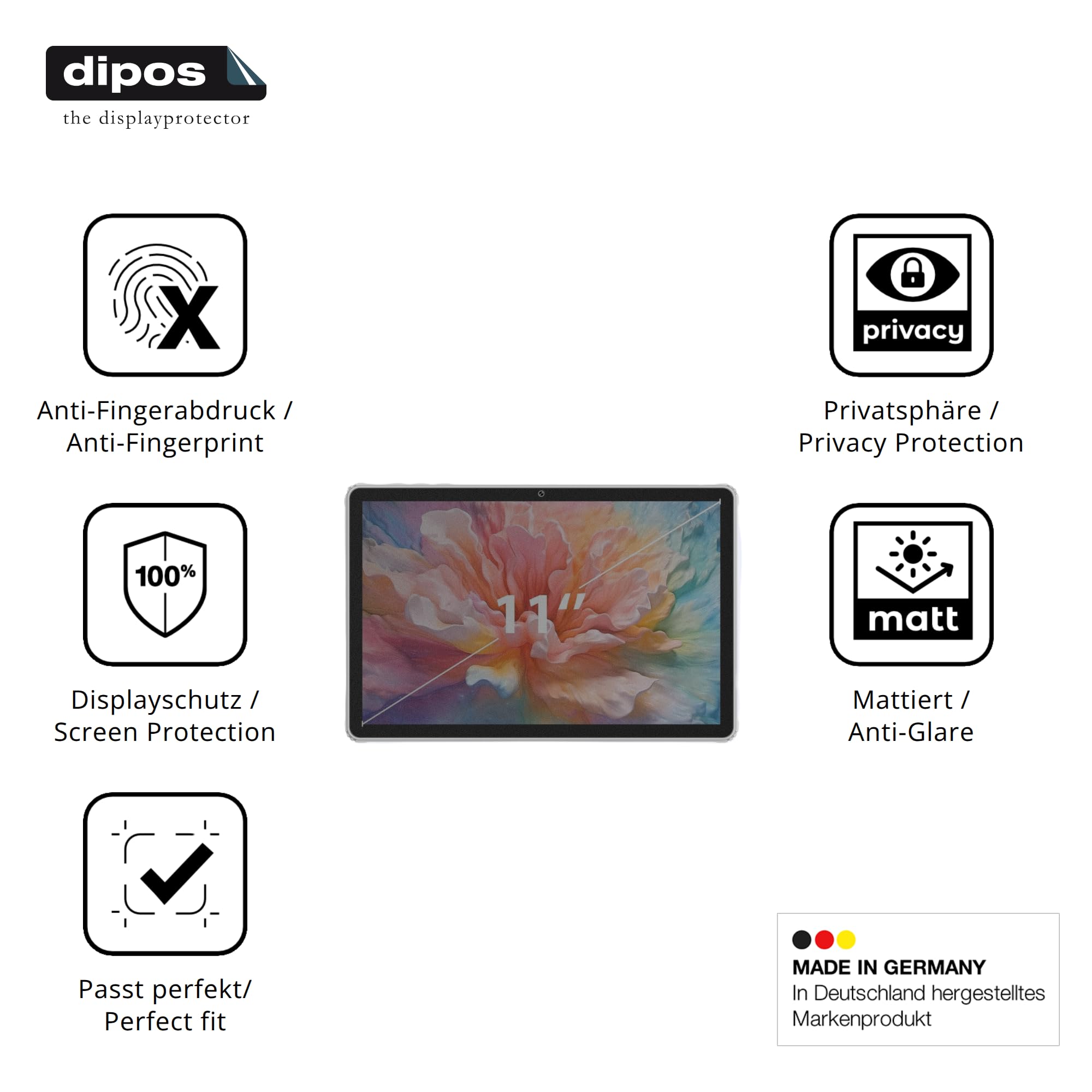 dipos Protector de Pantalla Antiespía para PIXGOOD M902 | Película protectora mate, filtro de privacidad 4 vías, ajuste perfecto, antiarañazos, sin burbujas, autoadhesivo