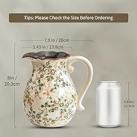 Vista 3 de Jarrón de cerámica verde y blanco con asa, florero rústico para decoración de hogar estilo “chinoiserie”, “grandmillenial” y toscano, jarrón