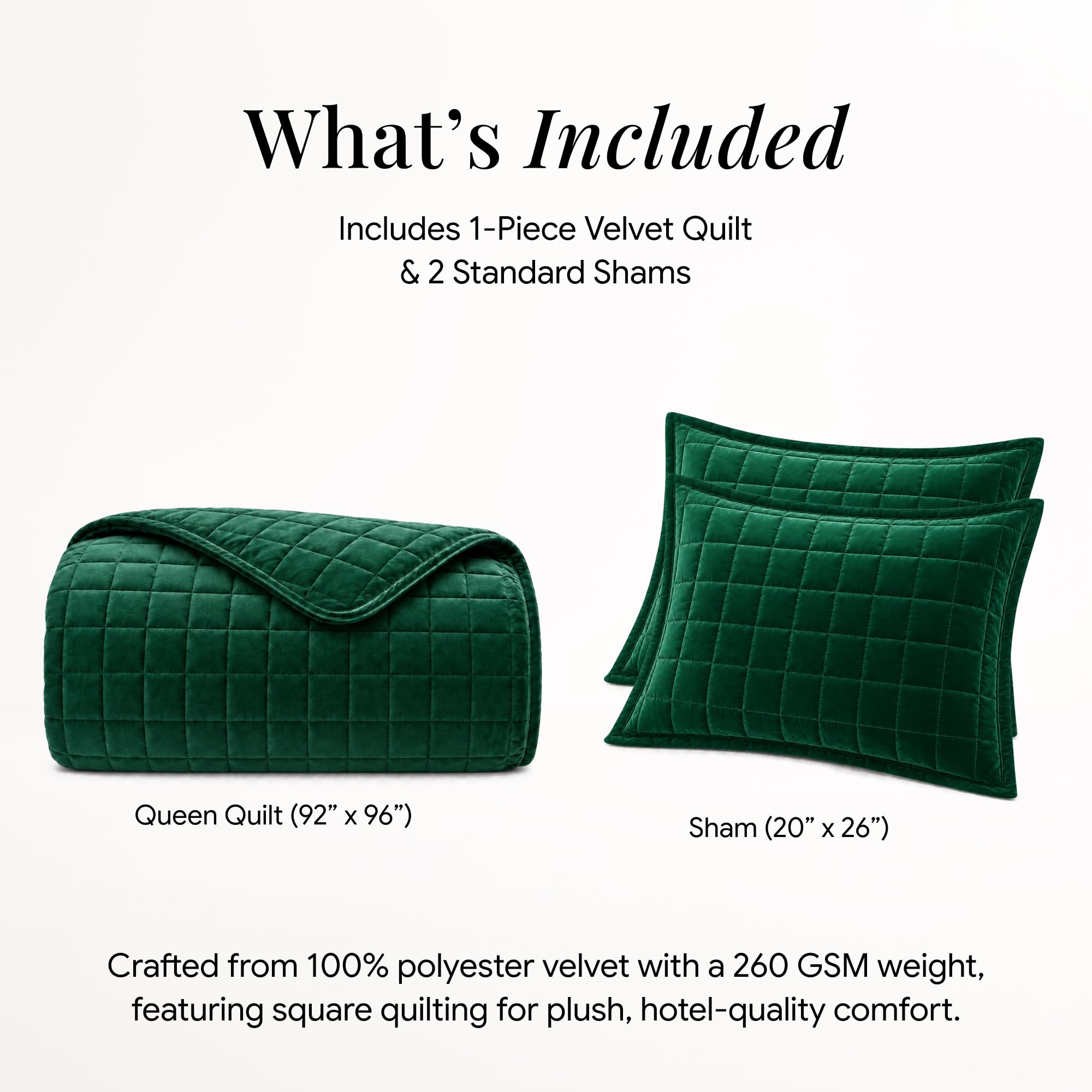 Tribeca Living FLORENCEQUIKISI Florence Velvet Oversized Solid Quilt Set, Verde Esmeralda, 2