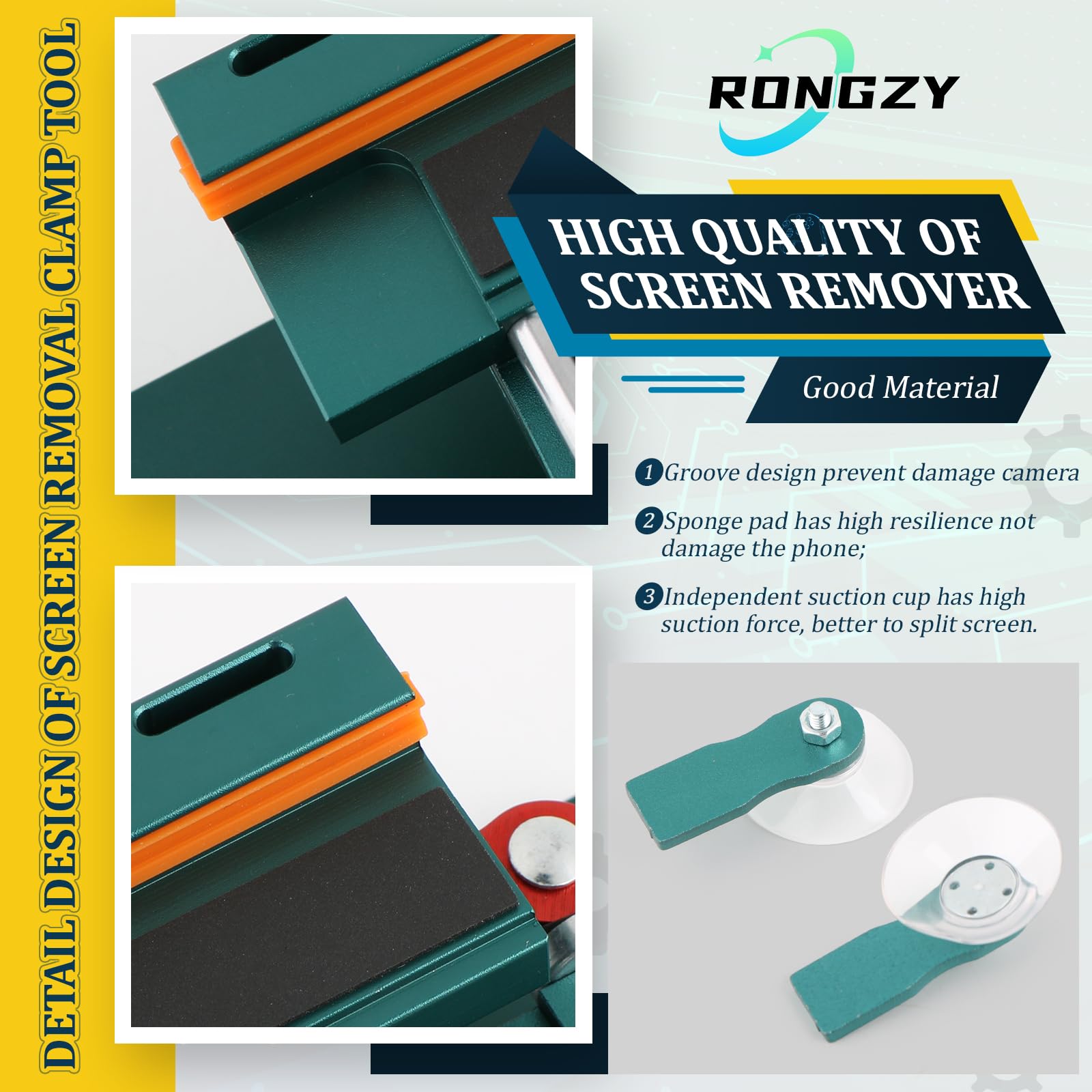 RongZy Giratoria de 360° Bloqueable Abrazadera de Fijación de Pantalla LCD Universal para Xiaomi/iPhone Abrazadera de Demolición de la Tapa Trasera y Cristal de la Cámara Trasera del Teléfonoxx with