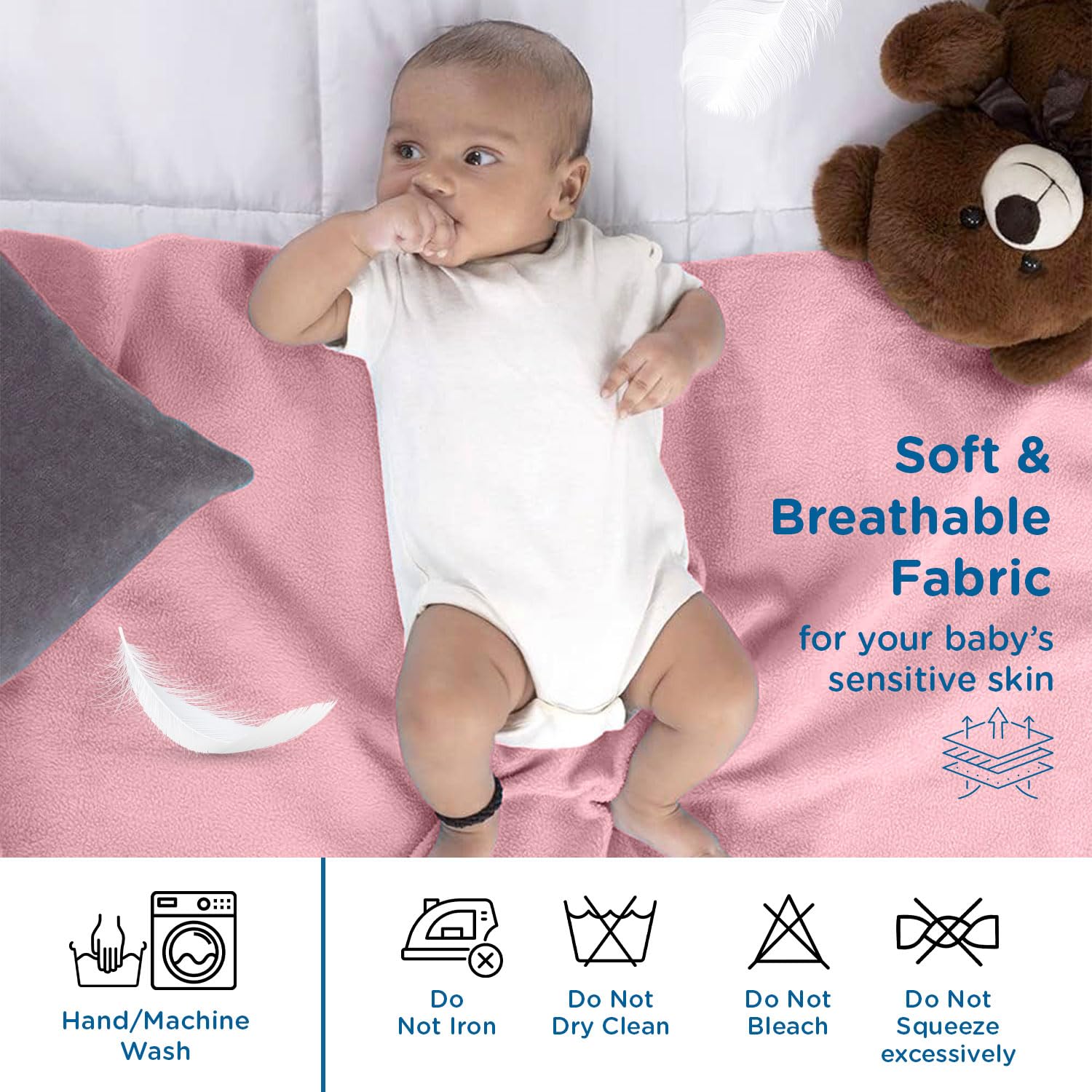 Mee Mee's Instadry Cotton Bed Protector: Ultra-Absorbent, Rapid-Dry Mattress Sheet for Newborns - Breathable, Gentle, and Reusable Waterproof Cot Sheet for Infants (0-48 Months) - 140x220cm, Pink - Image 2 thumbnail
