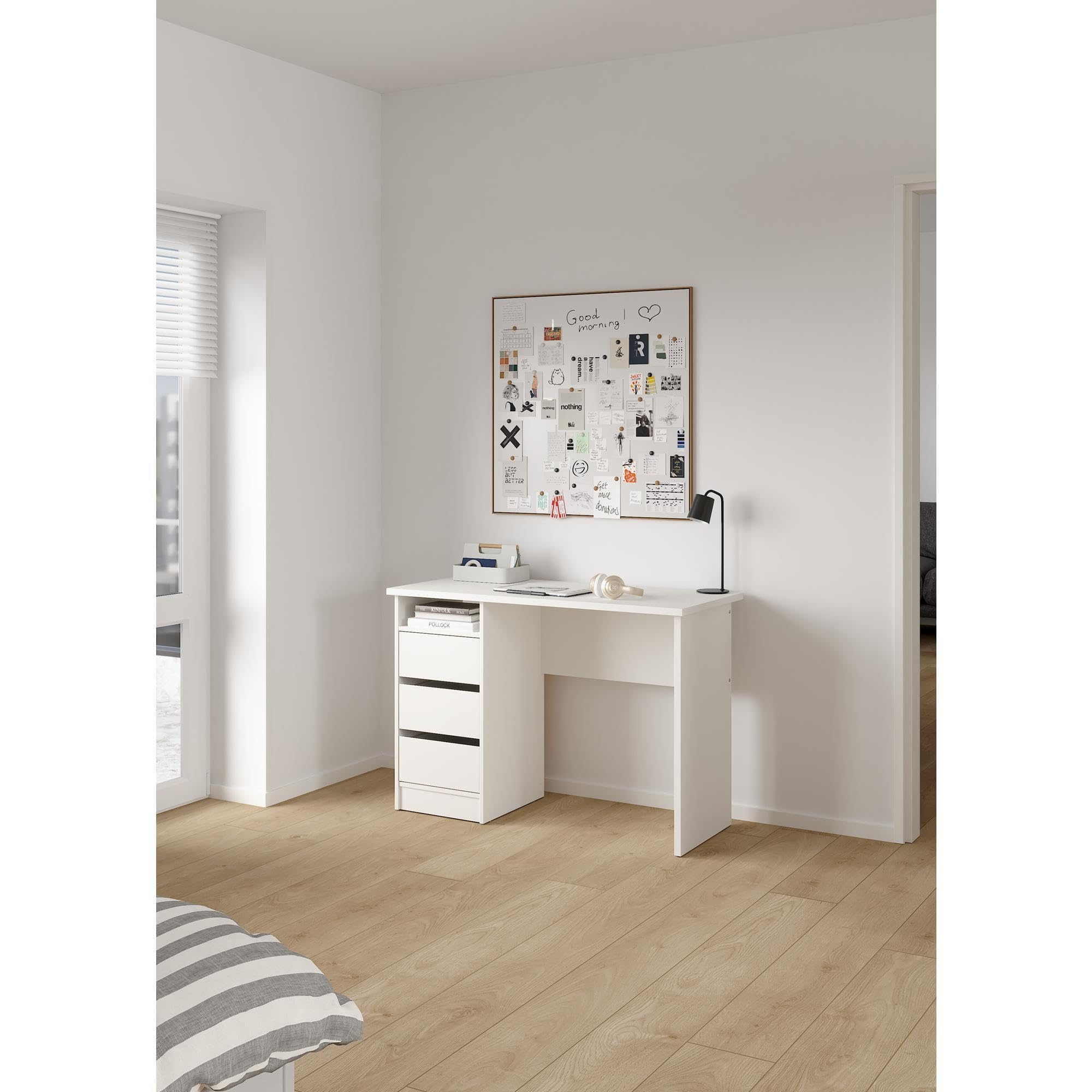 Mesa Escritorio para Ordenador Júcar White con 3 Cajones,Color Blanco, 110 x 49 x 76 cm