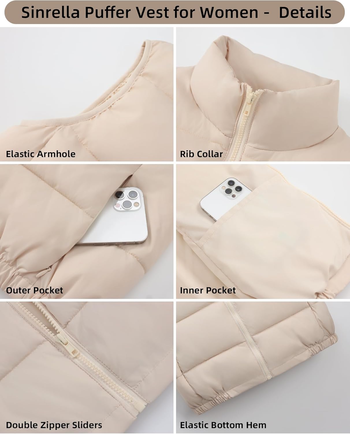Women's Puffer Vest - Lightweight, Water Repellent, 4 Pockets, for Fall & Winter