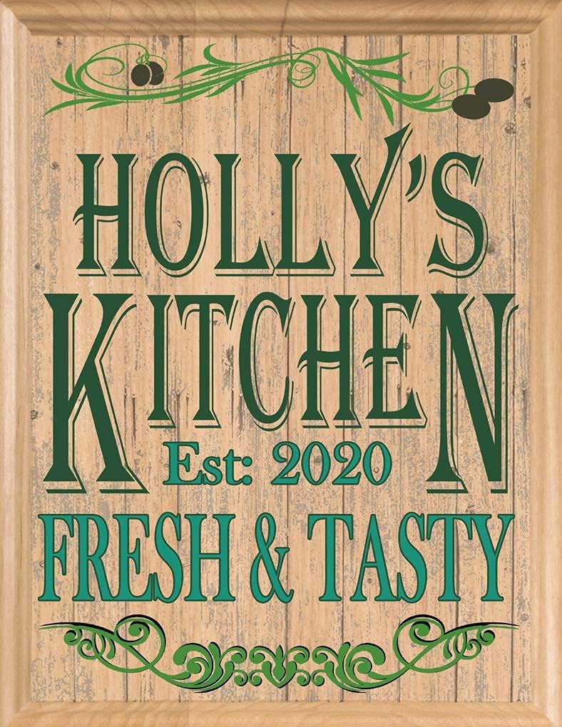 Personalized Kitchen Signs Established Date Custom Solid Wood Decor Vintage Rustic Style - (Fresh And Tasty)