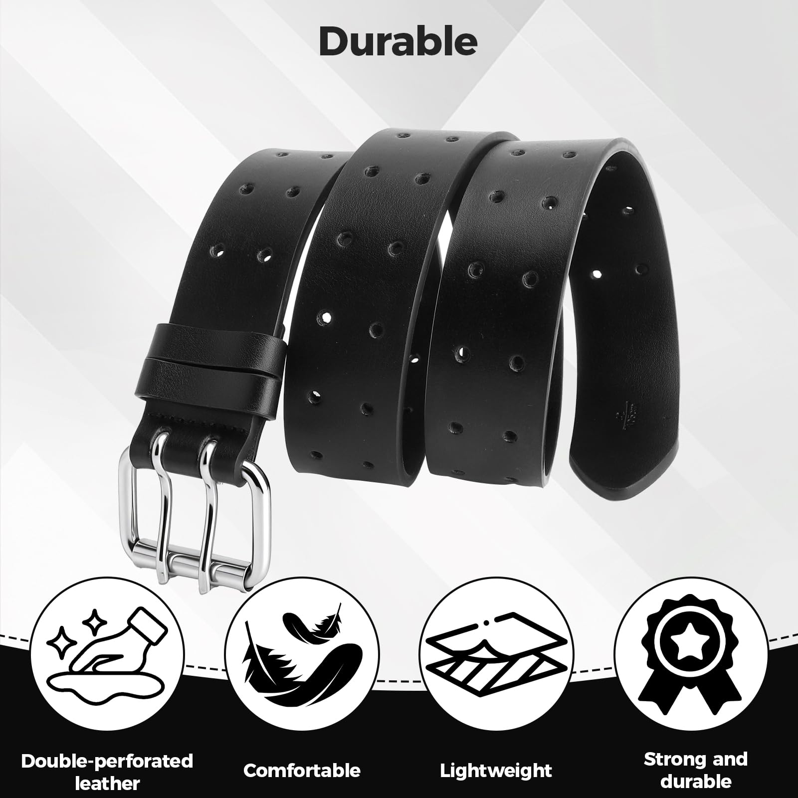 Męski pasek Double Prong skórzany pasek czarny Casual pasek roboczy Heavy Duty, podwójny otwór do dżinsów, długość spodni 135 cm, maks. talia 116 cm
