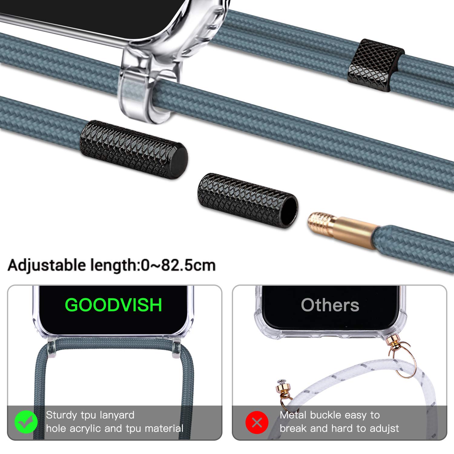 GOODVISH Cover Trasparente con Cordino per iPhone 12/12 PRO 6.1'',Custodia con Regolabile Collana per iPhone 12/12 PRO, [Antiurto] [AntiGraffio] [Antiscivolo] Case con Laccio Tracolla,Blu