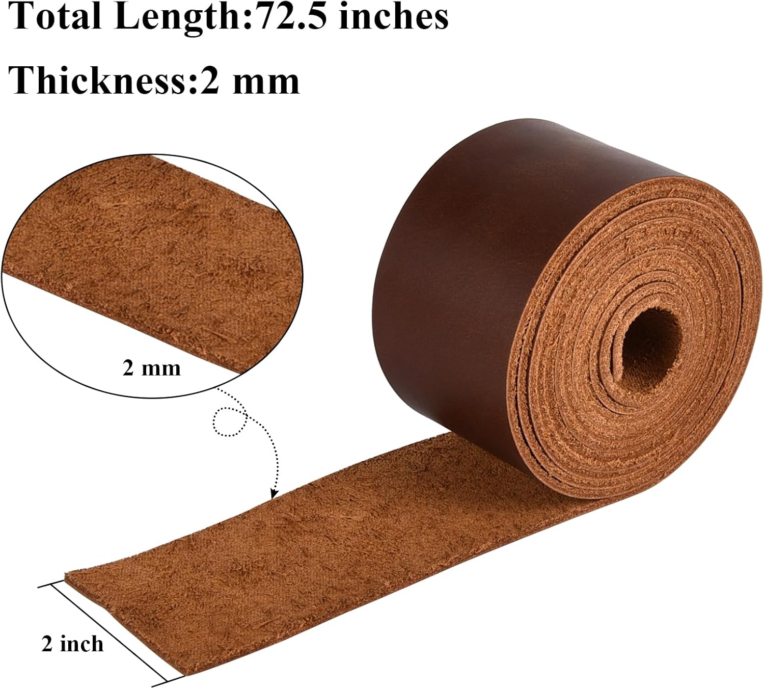 Top Grain Leather Strap 2 Inch Wide 72.5 Inch Long 2mm Thick Dark Brown Single Sided Flat Leather Strip Cord for DIY Craft Projects, Traction Ropes, Bag Straps, Furniture Handles