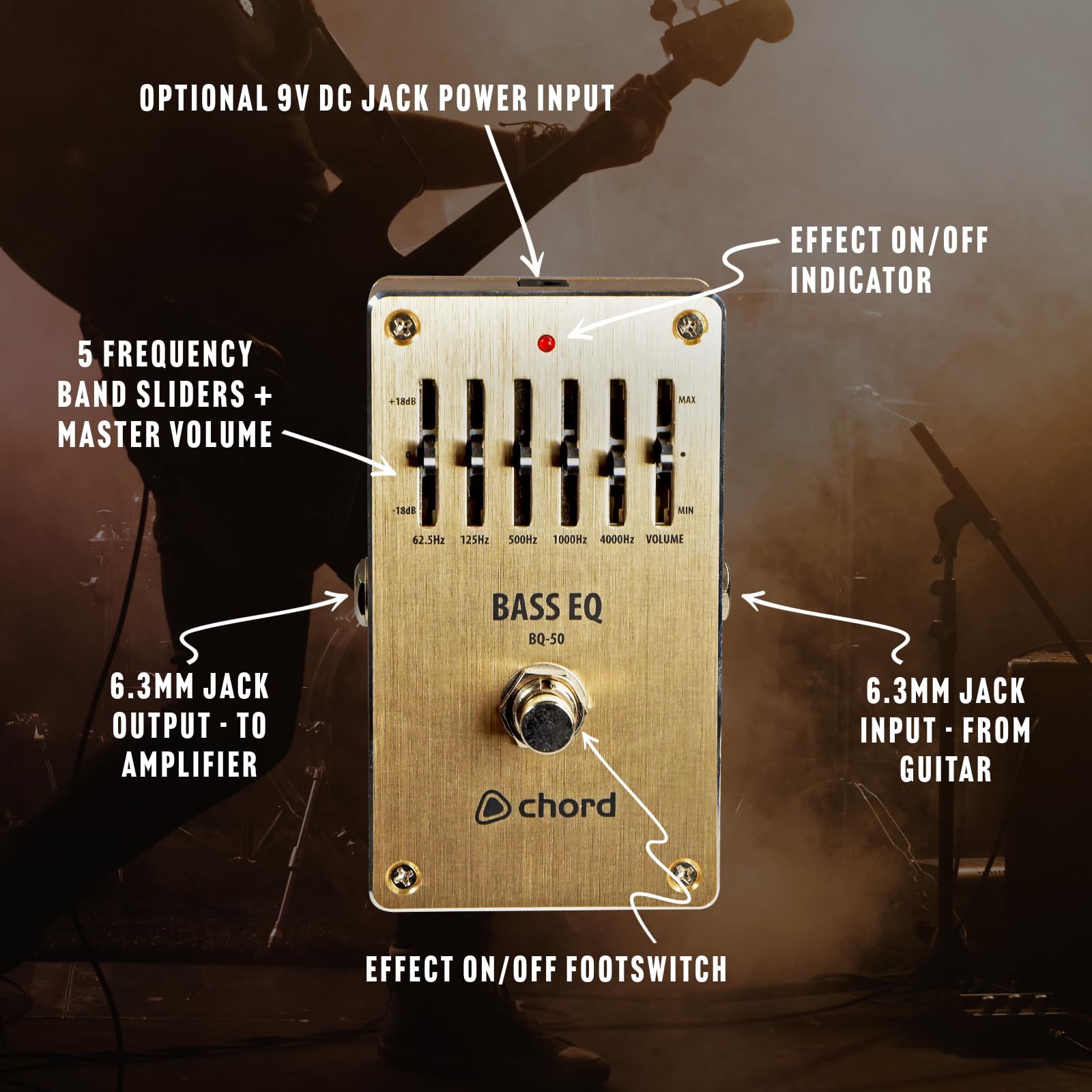 Chord | efektów gitarowych | BQ-50 5-pasmowy basowy EQ: precyzyjne kształtowanie tonów dla gitarzystów basowych z regulowanymi suwakami częstotliwości i trwałą konstrukcją