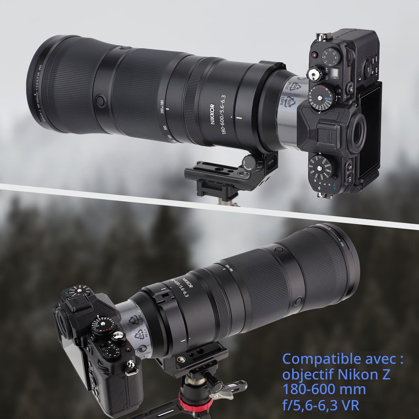 Haoge LMR-Z186 Bague de fixation pour trépied Nikon Nikkor Z 180-600 mm f/5.6-6.3 VR avec plaque de fixation rapide intégrée de type Arca