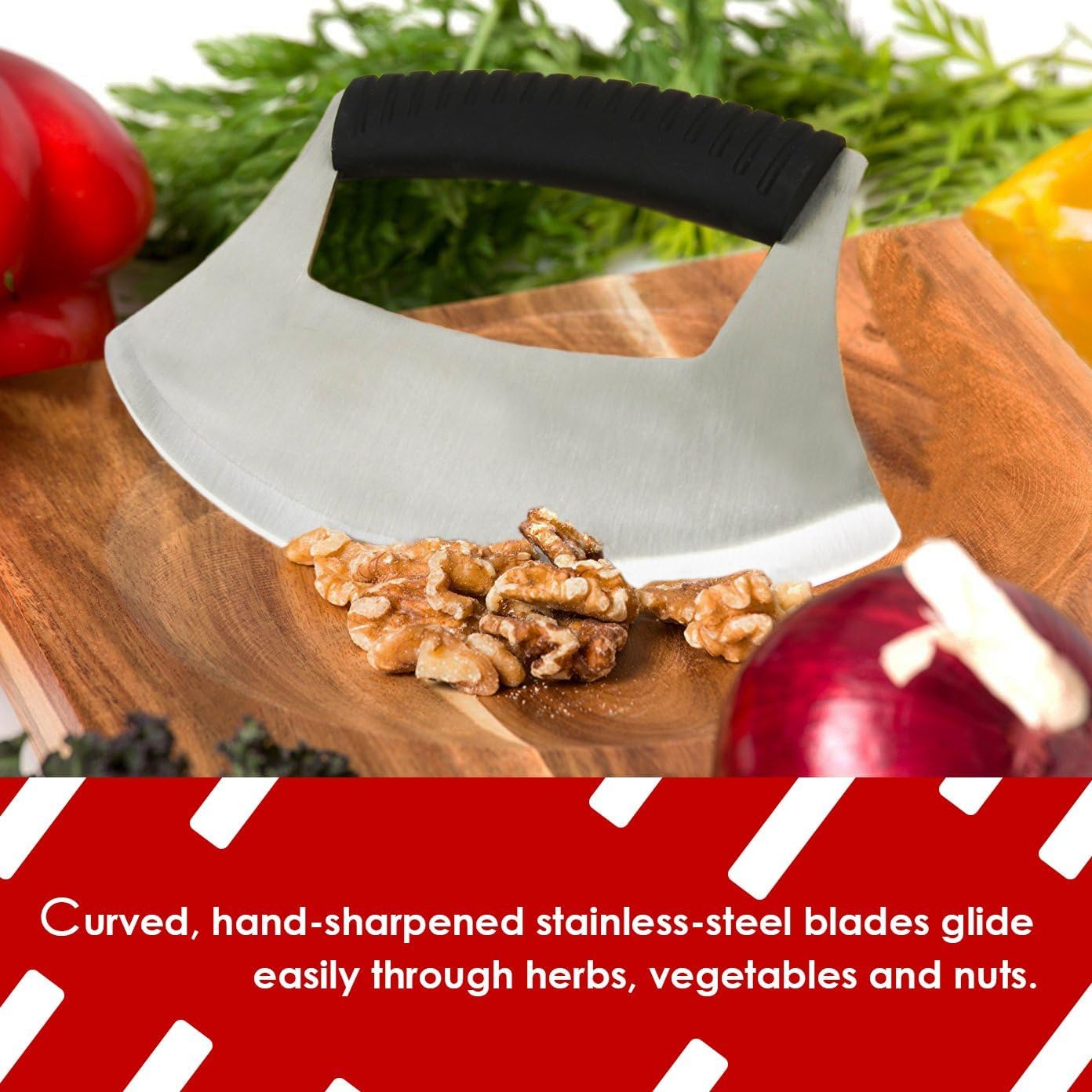 NILKANTH Stainless Steel Rocker Pizza Cutter & Salad Chopper Knife with Protective Cover | Sharp Multipurpose Kitchen Slicer for Pizza, Vegetables & Herbs 4