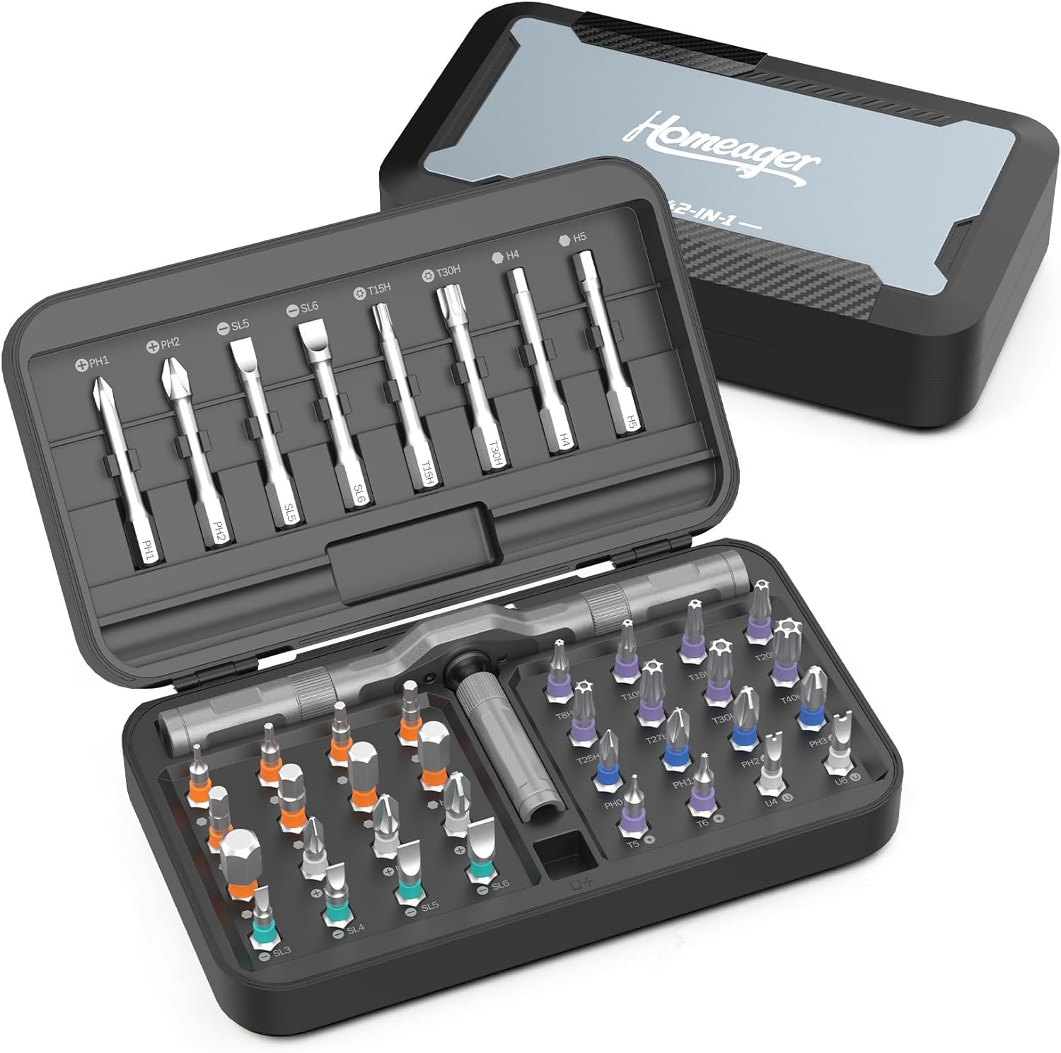 42 in 1 Magnetic Screwdriver Set, Screw Driver Kit Magnetic with T-Handle, Multi-purpose Small Ratcheting Screwdriver Set, Tool for Bicycle, Computer, Furniture, Electronics, Gifts for Men
