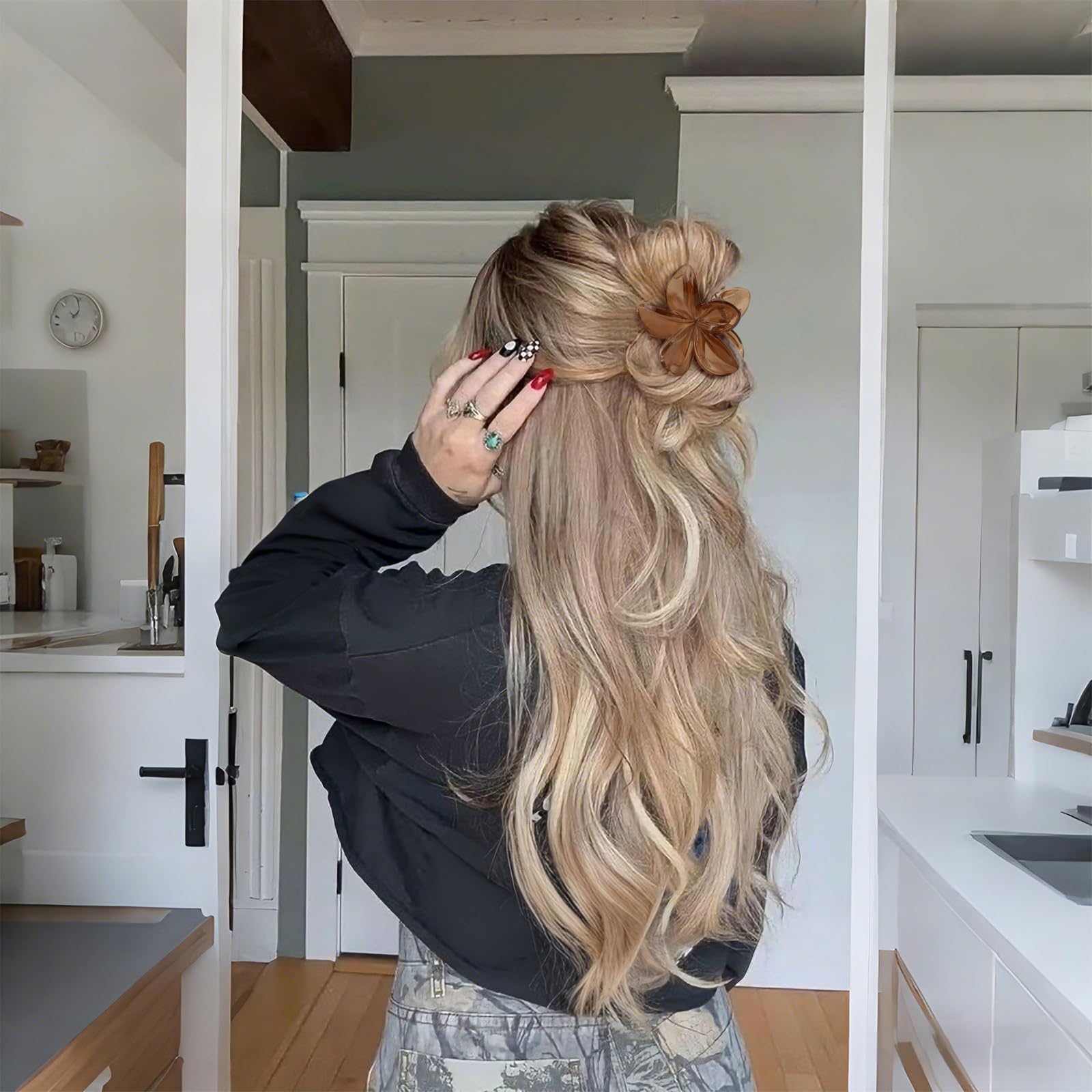 6 fermagli per capelli a forma di fiore, grandi, da donna, carini, medi, neri, per capelli spessi e sottili, stile hawaiano, per acconciature, tenuta forte, accessori per capelli per donne e