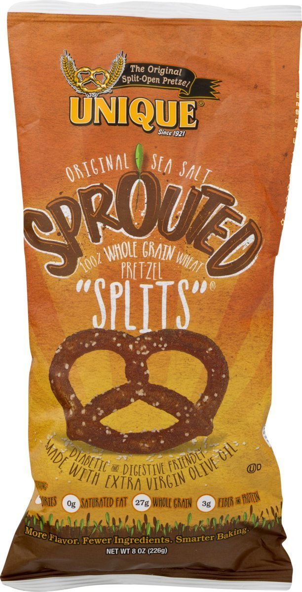 Unique Sprouted 100% Whole Grain Pretzel Splits (Pack of Four - 8 Oz. Bags)