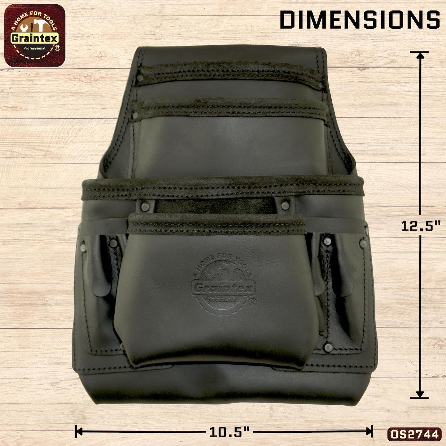 Graintex OS2744 10 Pocket Nail & Tool Pouch Top Grain Oil Tanned Leather for Framers, Constructors, Electricians, Plumbers, Handyman