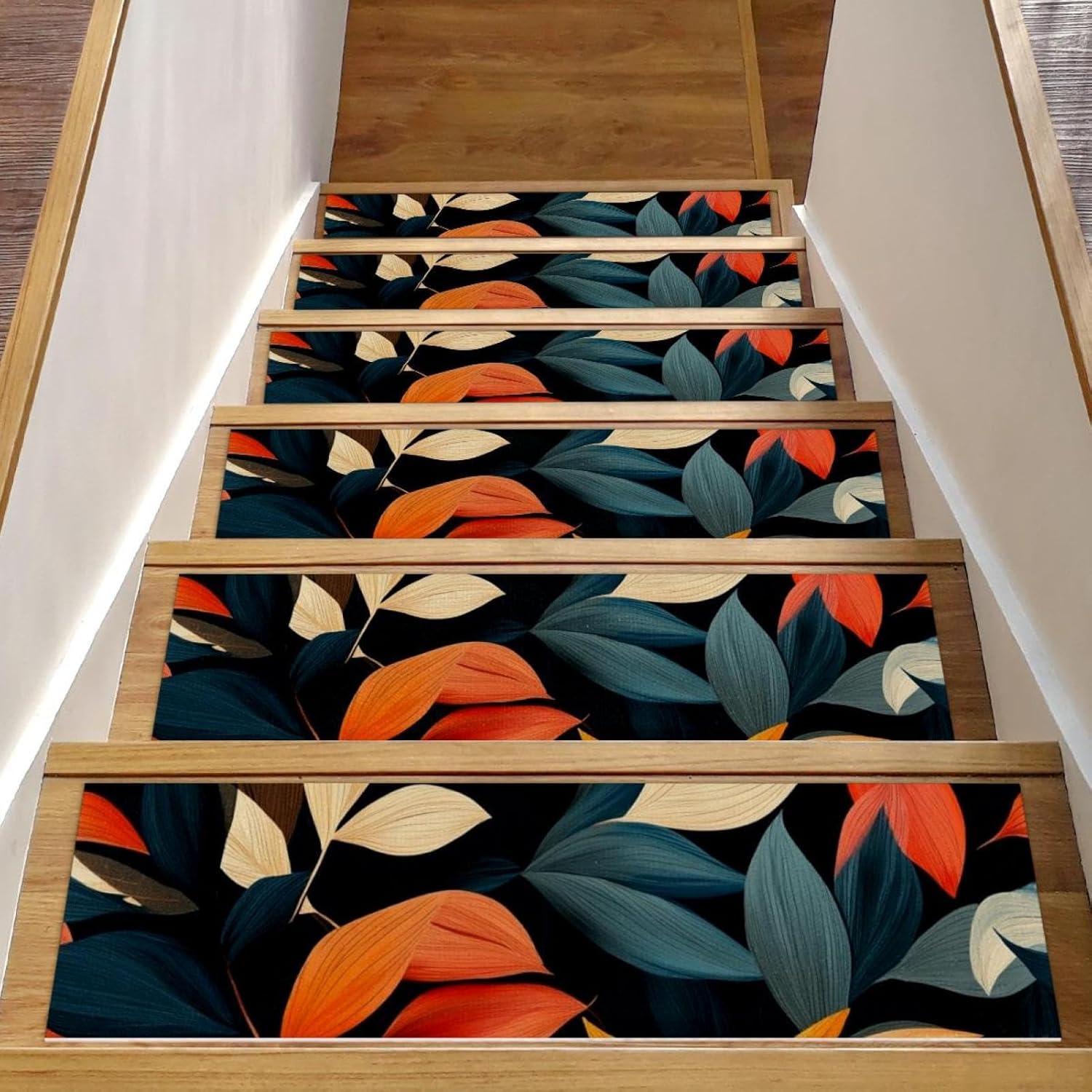 Self Adhesive Residue Free Machine Washable Reusable Stair Treads Non Slip Steps Floral Flower Leaf (1) Stair Runner Indoor – 15 Pack 30″X8″ Anti Slip Mats