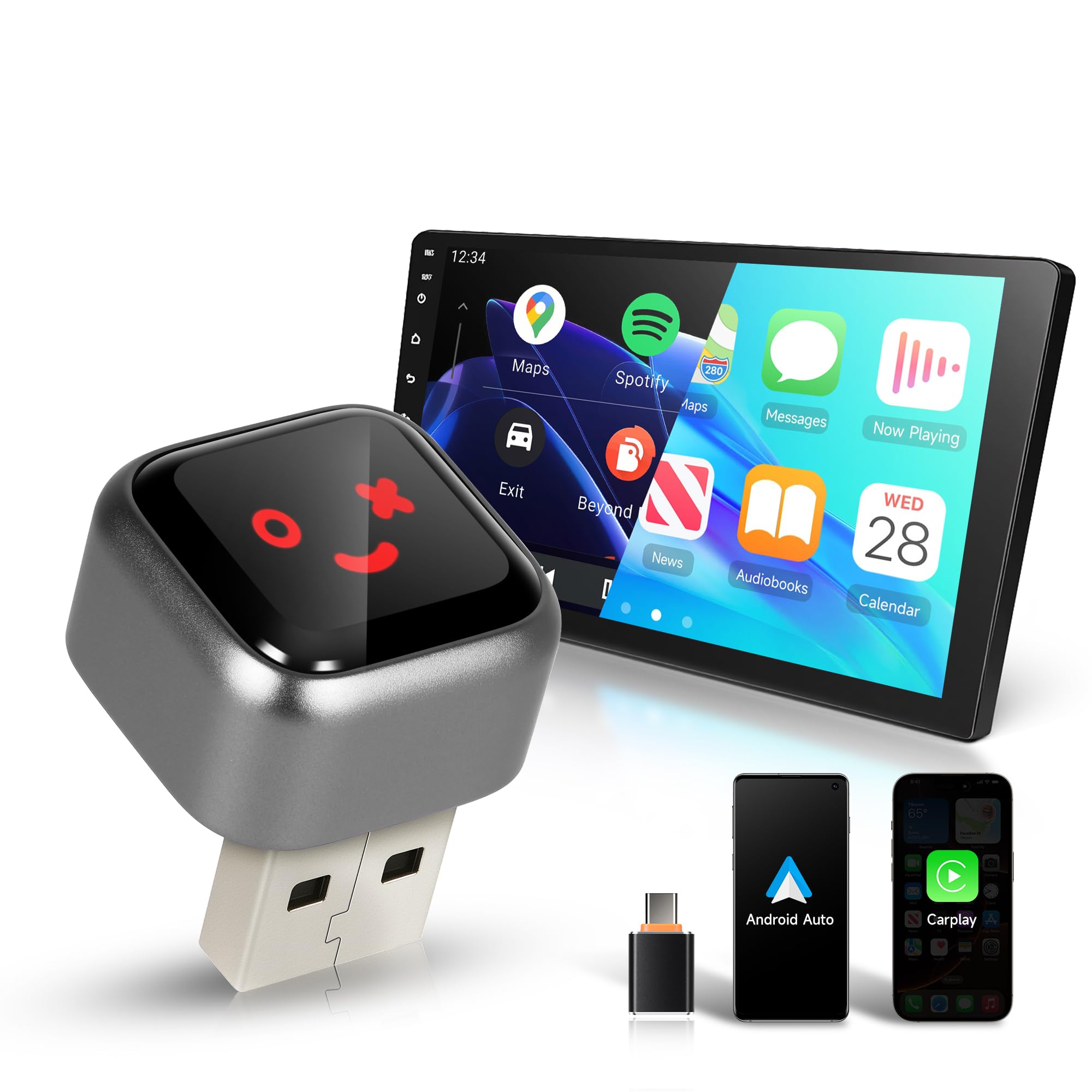 Adattatore Wireless CarPlay E Android Auto 2 In 1 – Converte Collegamento Cablato In Wireless, USB/Type-C