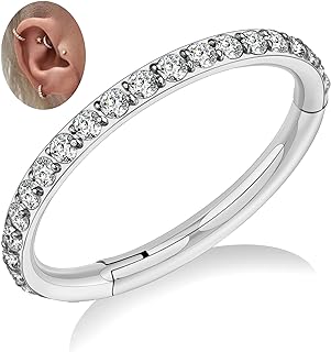 ASTM F136 Titanium Hoop Piercing Jewelry 16G 18G 6mm 8mm 10mm 11mm 12mm - Hypoallergenic Hinged Clicker for Septum, Cartilage, Conch, Helix, Rook, Tragus, Daith