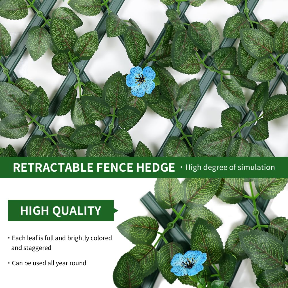 Expandable Garden Fence Screening Panels with Flower - Privacy Screen, Blue Flower - Image 2