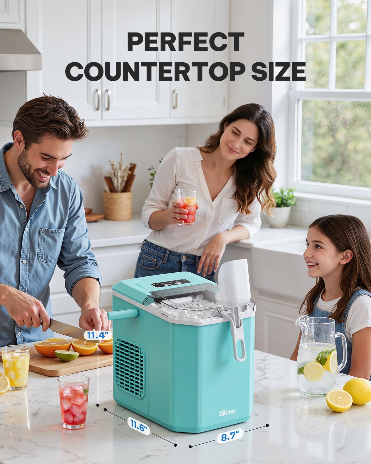 Silonn Ice Maker Countertop, Portable Ice Machine with Carry Handle, Self-Cleaning Ice Makers with Basket and Scoop, 9 Cubes in 6 Mins, 26 lbs per Day, Ideal for Home, Kitchen, Camping, RV view 7