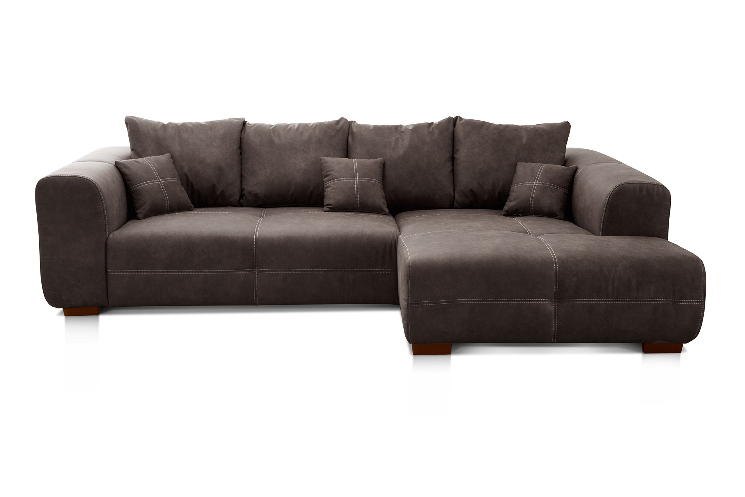 Cavadore Ecksofa Mavericco / XXL Eckcouch Inkl. Rückenkissen und Zierkissen / Longchair rechts / Industrial Style / 285 x 69 x 170 (BxHxT) / Mikrofaser Anthrazit