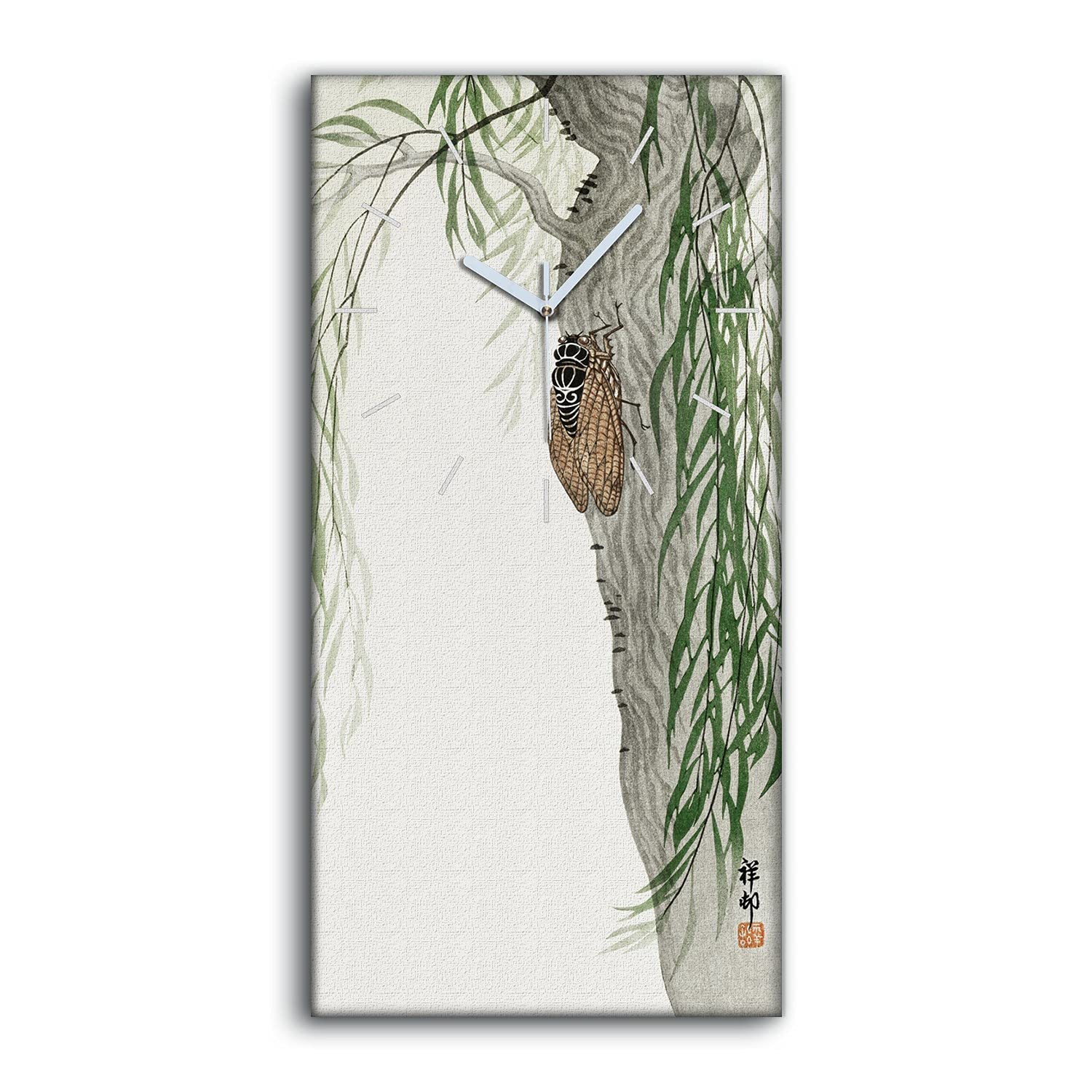 Horloge sur toile salon décoration murale moderne arbre feuilles 30x60cm