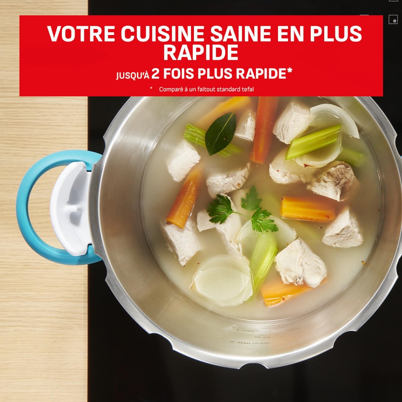 SEB ClipsoMinut' Easy+ 6L, Ouverture facile à une main, Gain de place, Cocotte-minute® induction, Fabriqué en France, Autocuiseur Inox, Bleu P4900716